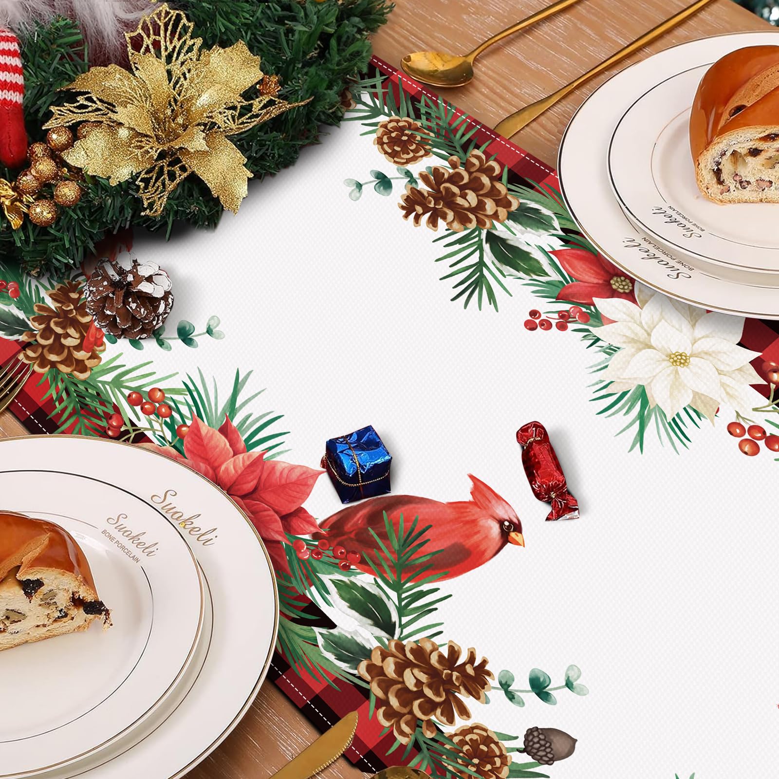 Chemin De Table De Nol Poinsettia Cardinal - Motif Cossais