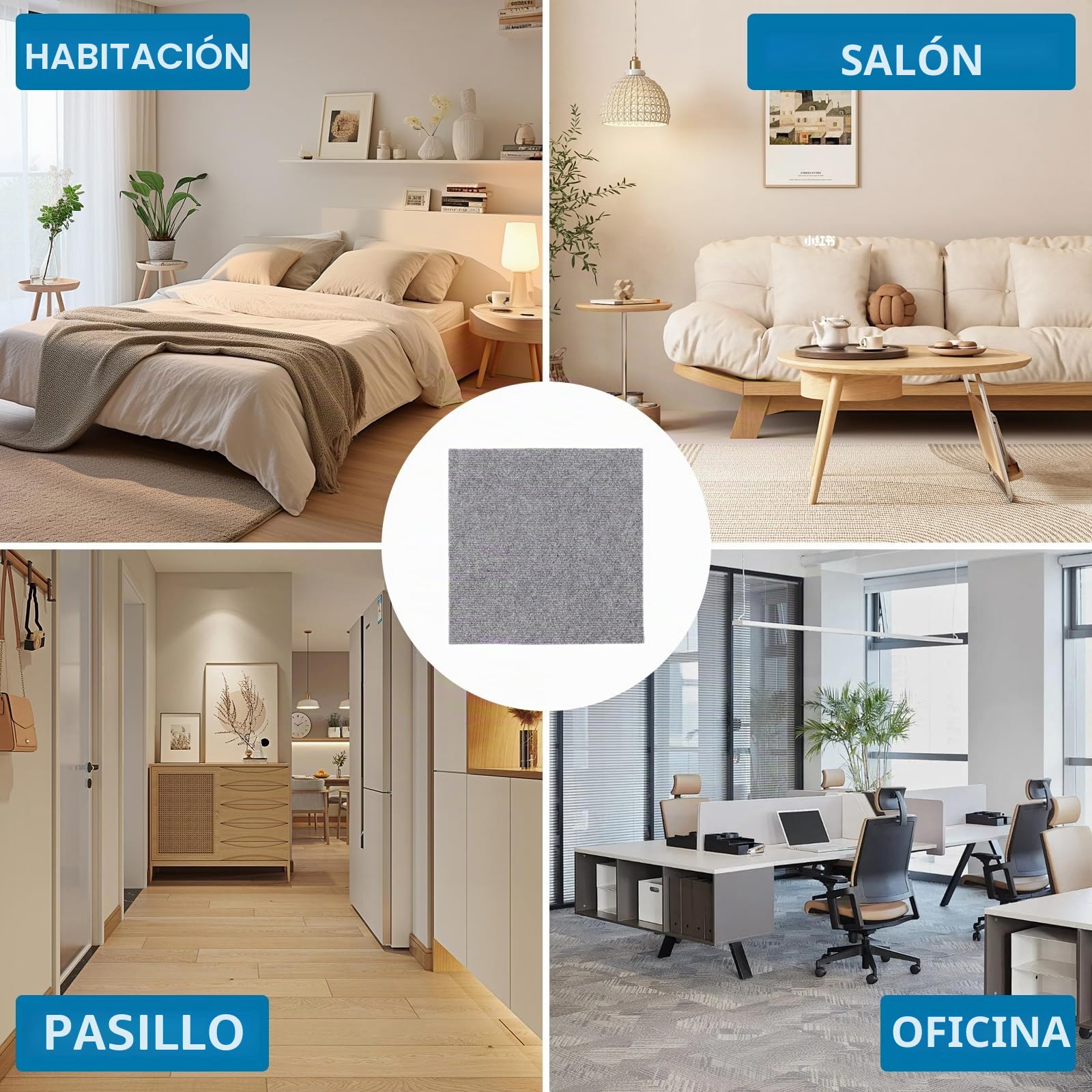 30 piezas baldosas de moqueta 30x30 cm, baldosas de moqueta autoadhesivas, moqueta, baldosas de moqueta, baldosas de moqueta autoportantes para oficina, salón, balcón (gris claro)