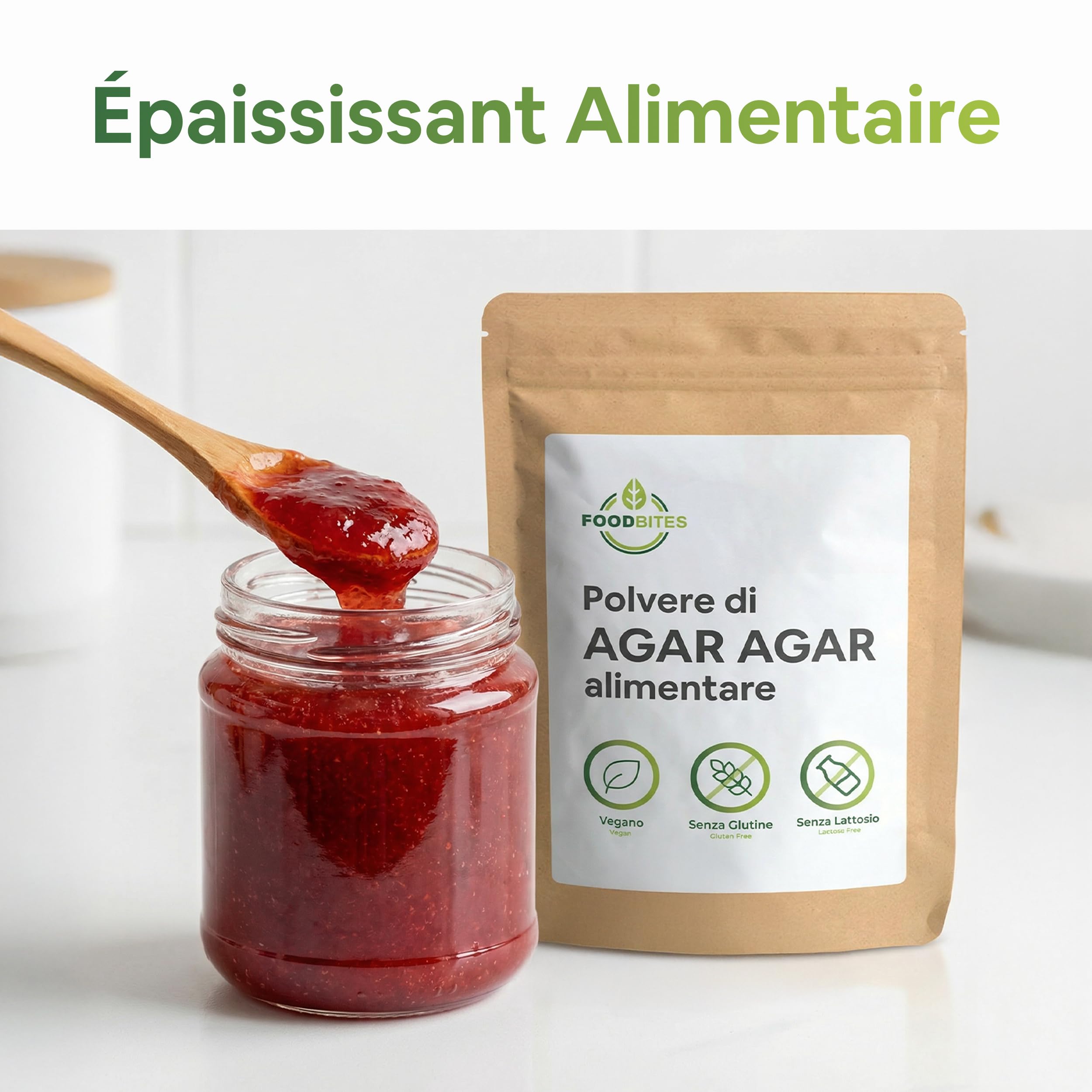 Food Bites Agar Agar Poudre Alimentaire 1 Kg - Gélatine en Poudre Épaississant pour Desserts, Cuisine Moléculaire & Mixologie - Gelatine Vegetale 100% Pure - eBook OFFERT 20 Recettes