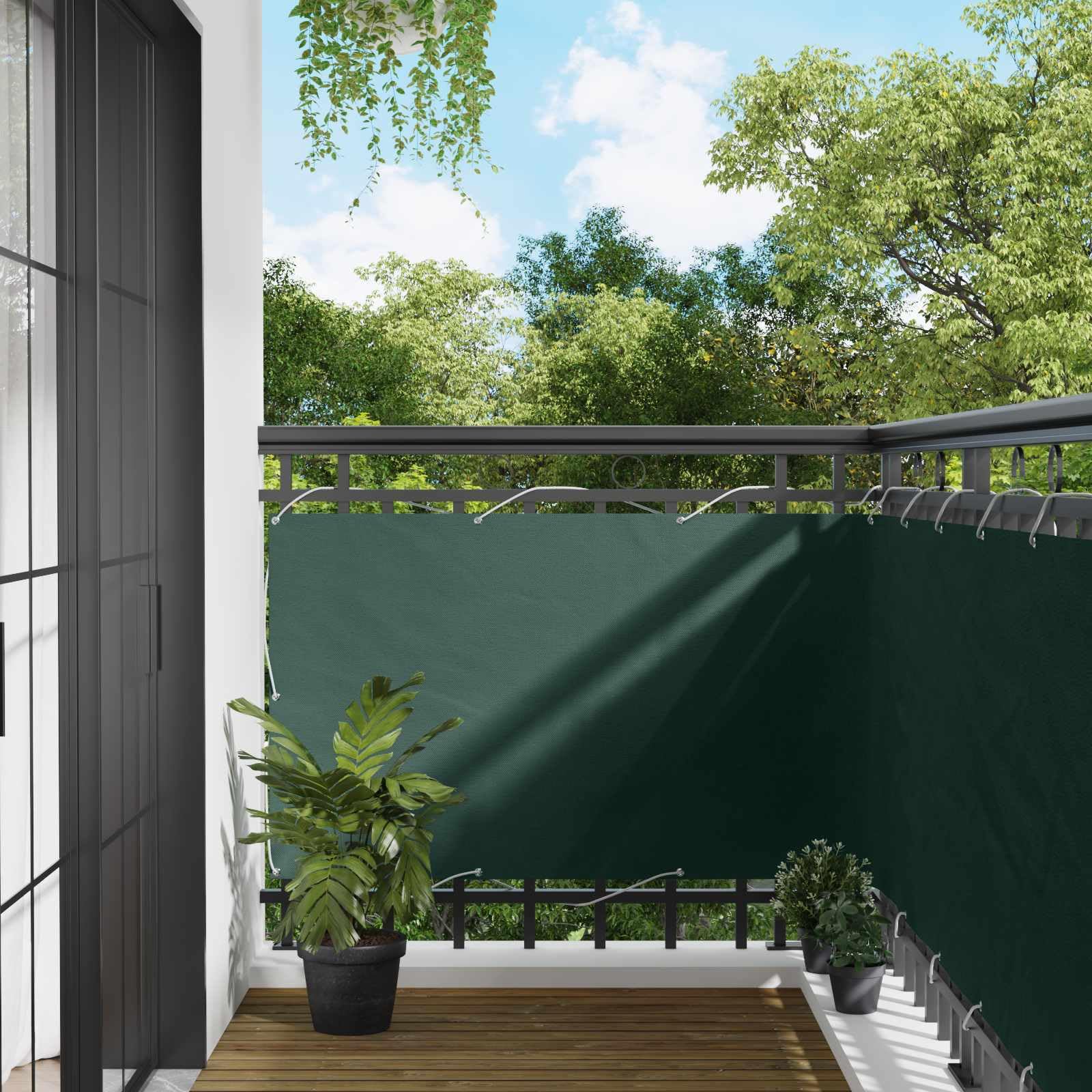 vidaXL Pantalla de Balcón Verde Oscuro 100 x 400 cm Tela Oxford, Panel de balcón Moderno, Resistente a UV, Agua y Durable, solución de Sombra para jardín, terraza, Patio