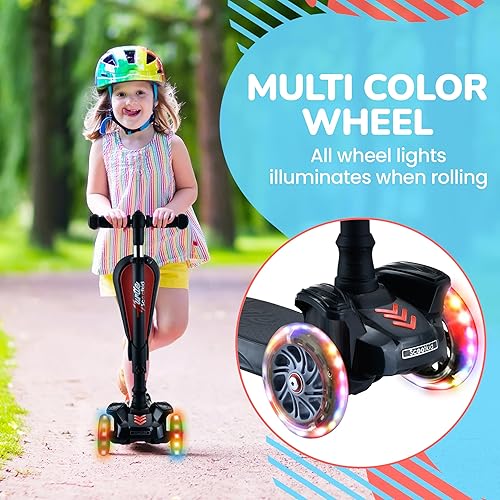 Miniatura 5 de Patinete de 3 ruedas para niños  Stand & Cruise - Patinete plegable de juguete con altura ajustable, cubierta antideslizante, luces de rueda