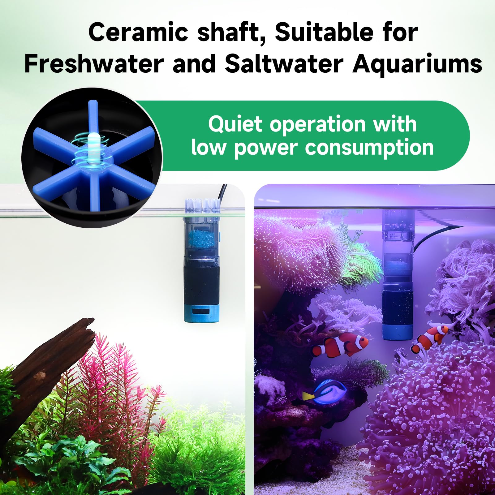 Skimmer de Surface pour Aquarium, magnétique Skimmer Aquarium avec éponge Bio, pour l'eau Douce et l'eau salée Aquarium, 5W Surface Skimmer 96GPH débit réglable