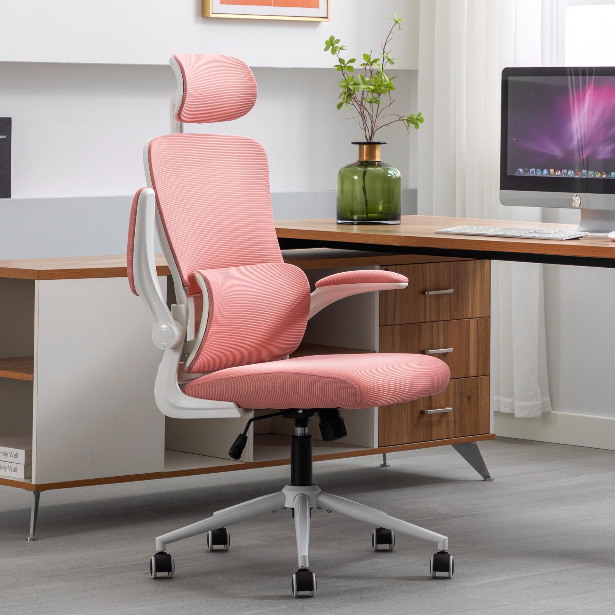 LIYURUI Silla de Oficina Ergonomica, Grande y Alta con reposabrazos Plegables, Soporte Lumbar Ajustable Silla Escritorio, Silla Oficina ergonómica para Uso Doméstico, Capacidad de Carga 150KG