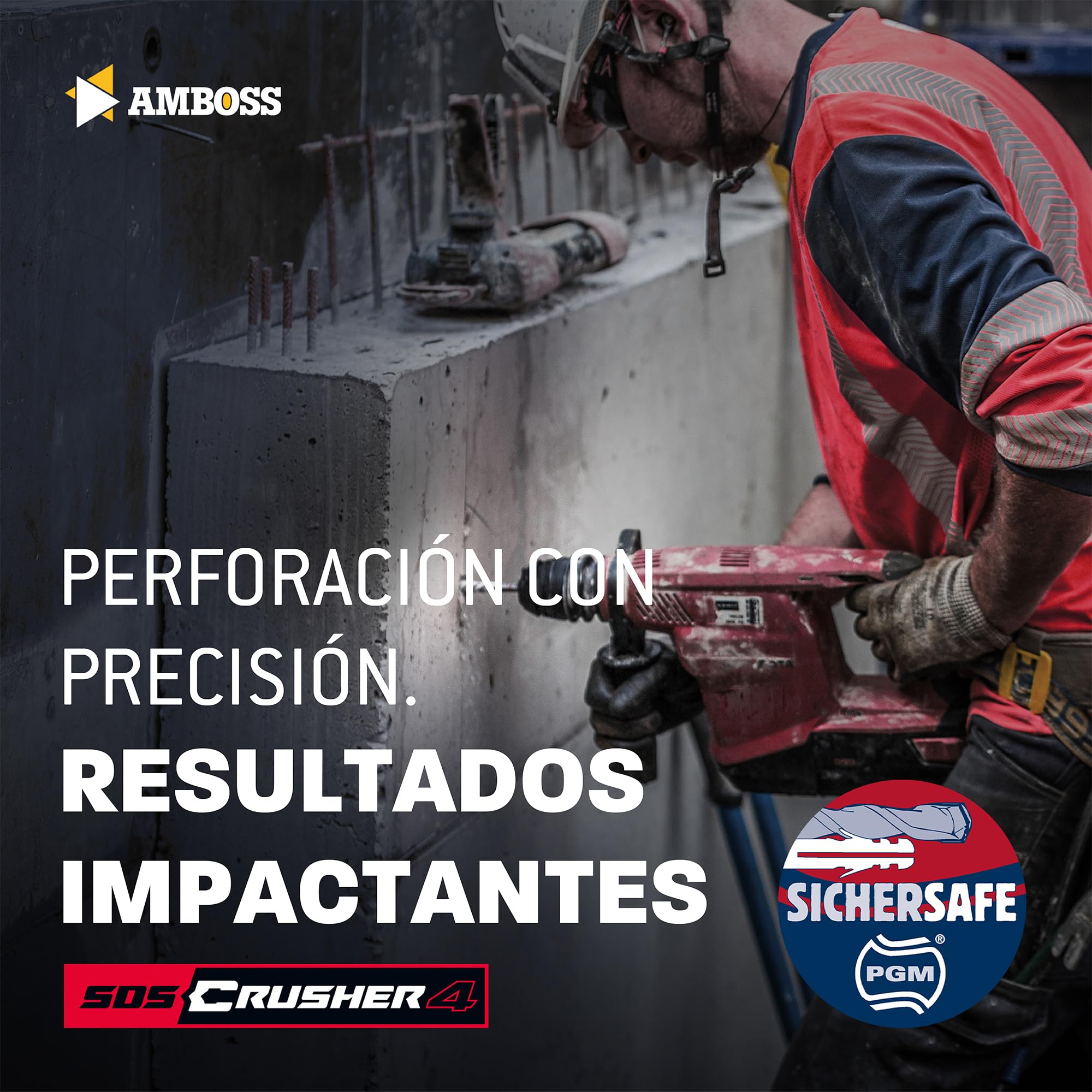 SDS Plus - Broca para martillo perforador, 4 unidades, PGM, diámetro 24,0 mm x 370 mm, herramientas AMBOSS SDS Crusher 4 - Broca HM para hormigón, carburo duro, broca profesional, 24,0 mm x 370 mm,