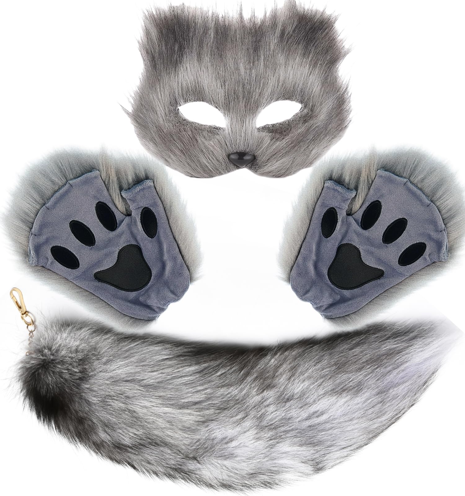 Lupidyyxun Therian Mask and Tail Set for Girl Women Furry Fox Mask and Paws for Costome