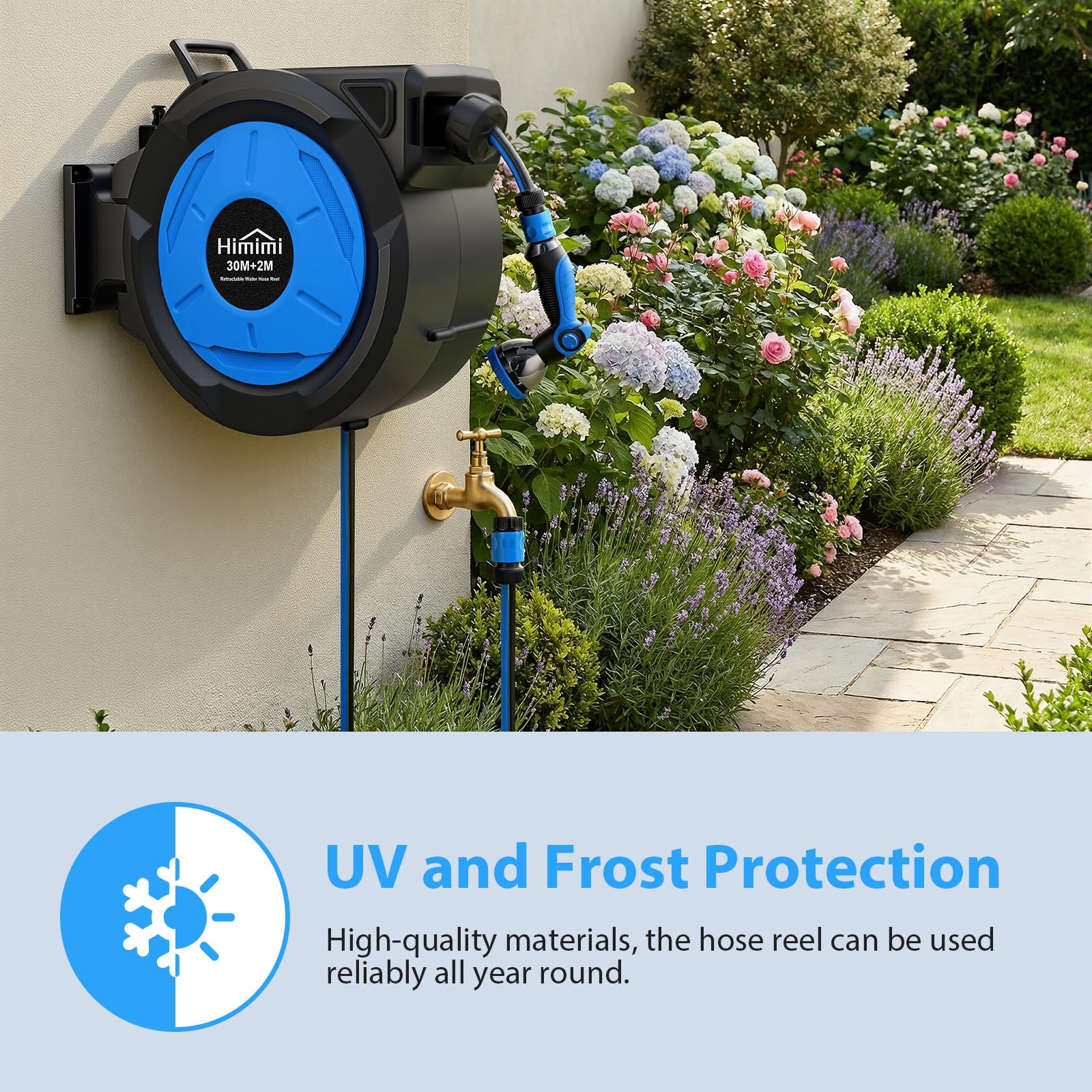 Avvolgitubo retrattile da giardino, 1,27 cm x 30 m + 2 m avvolgitubo automatico retrattile per acqua montaggio a parete