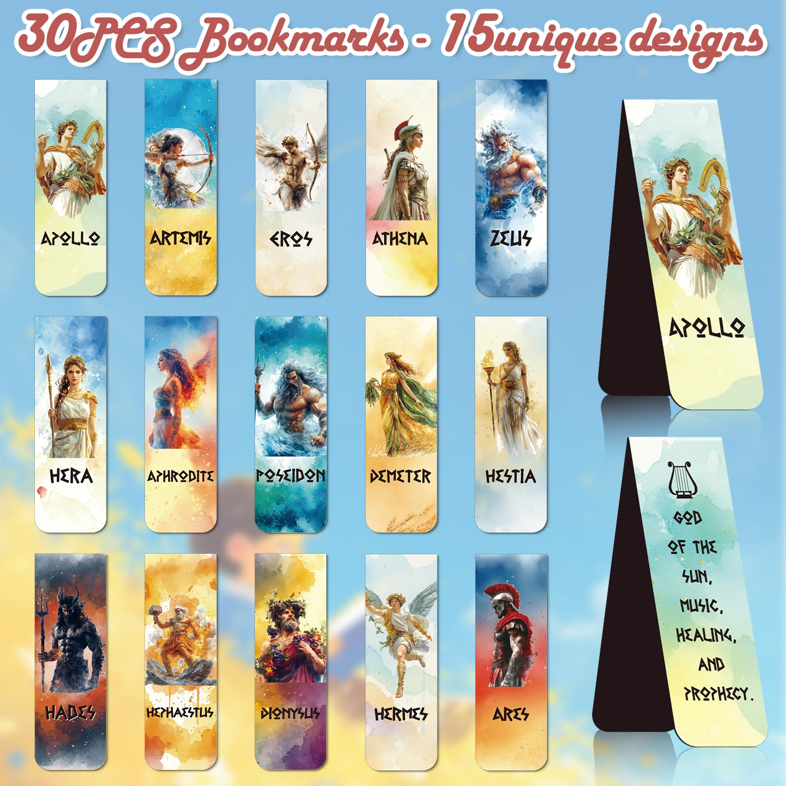Greek Mythology Magnetic Bookmark Gift - Wxiben 30 Pcs Olympians Gods Bookmarks for Reading Ancient Greek Olympians Book Marks Page Magnets Marker Clip Gift for Book Lovers Students Teacher Bookish
