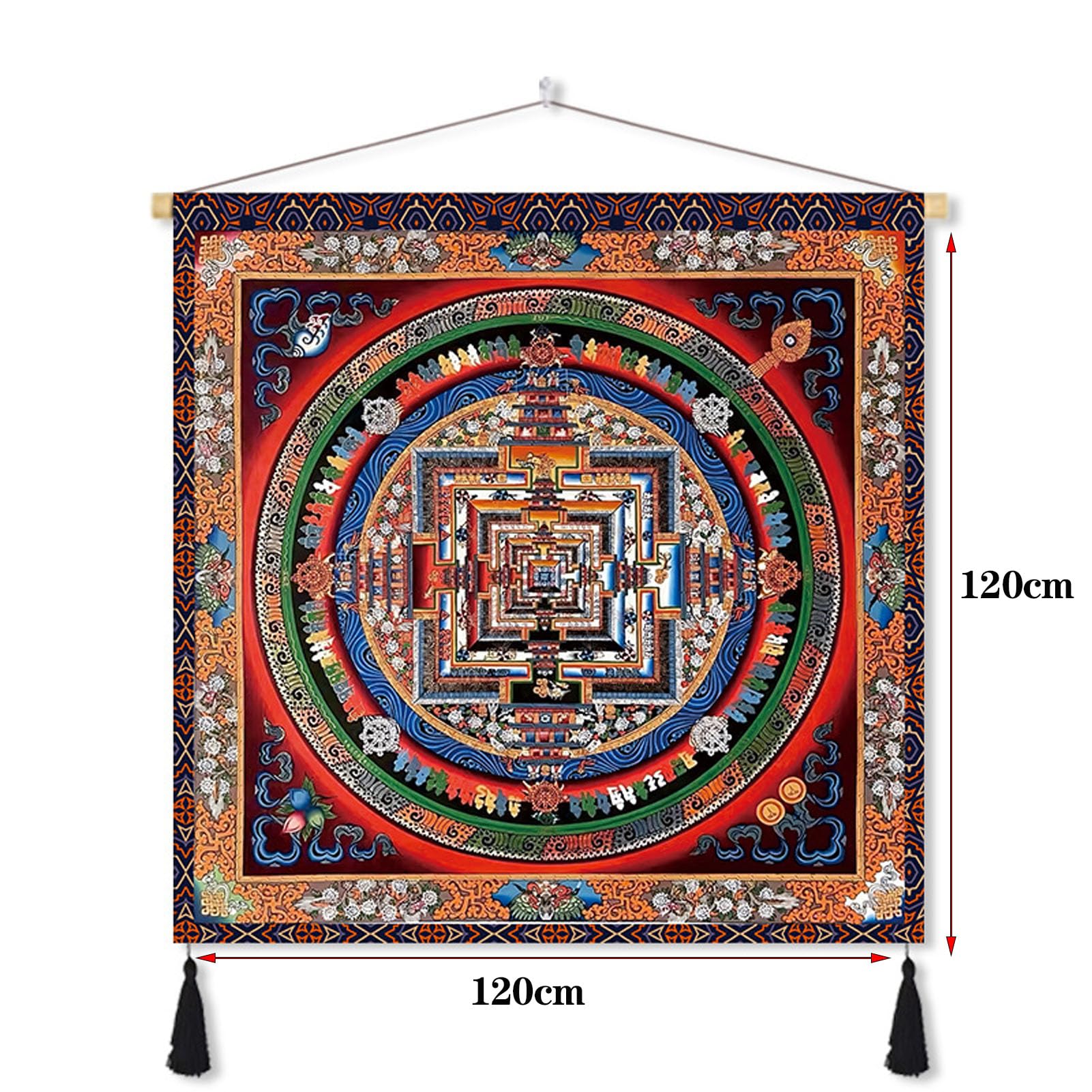 Tapiz Tibetano Nepales-Tejido Grueso Algodón-Lino Mandala,Decoración de Altar Budista Opaco para Entrada Sala Dormitorio,Lavable,M,120 * 120cm