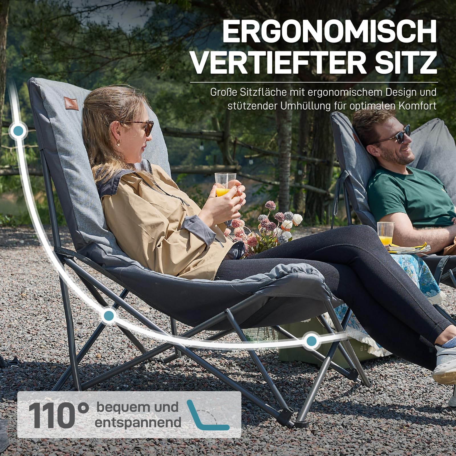 EVER ADVANCED Luxus Campingstuhl Faltbar XXL 180KG Belastbar, Übergroß Campingsessel Klappstuhl Dick Gepolstert mit Hochlehne, Gartenstuhl Relaxsessel für Camping Garten Balkon Angeln Festival Indoor
