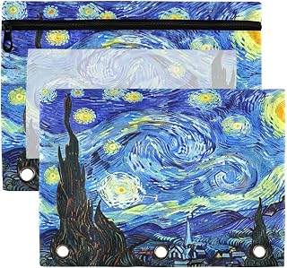 2-Pack Starry Night Art Binder Pouches for 3-Ring Binder, Waterproof Document Pouch with Clear Window, Office Organizer