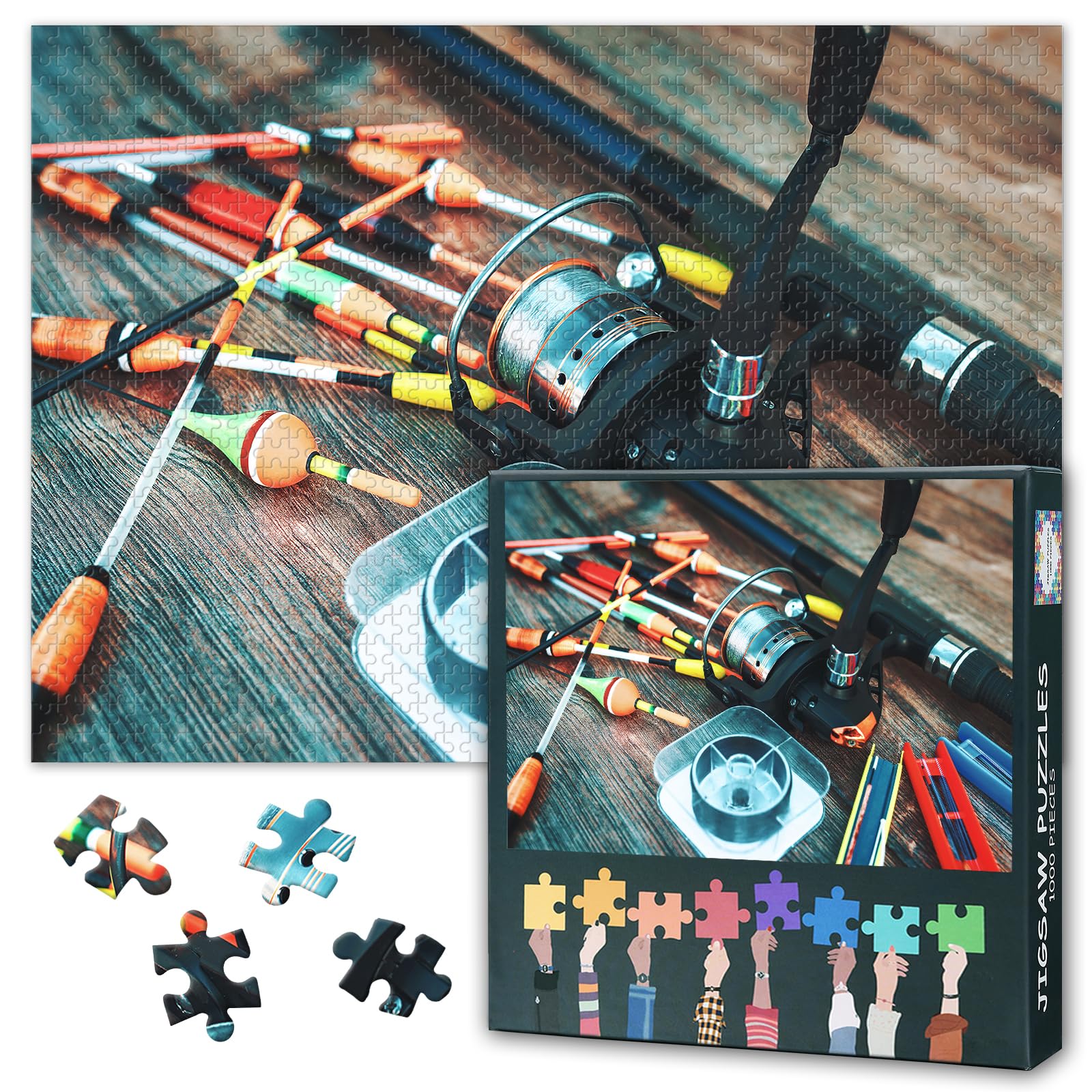 Jigsaw Puzzle 1000 Pieces for Adults Fishing Rod Reels Wall Art Tackle Painting Bedroom Decor Sports Lover Gift Challenge 27.5 x 19.7 Inches โ image 1