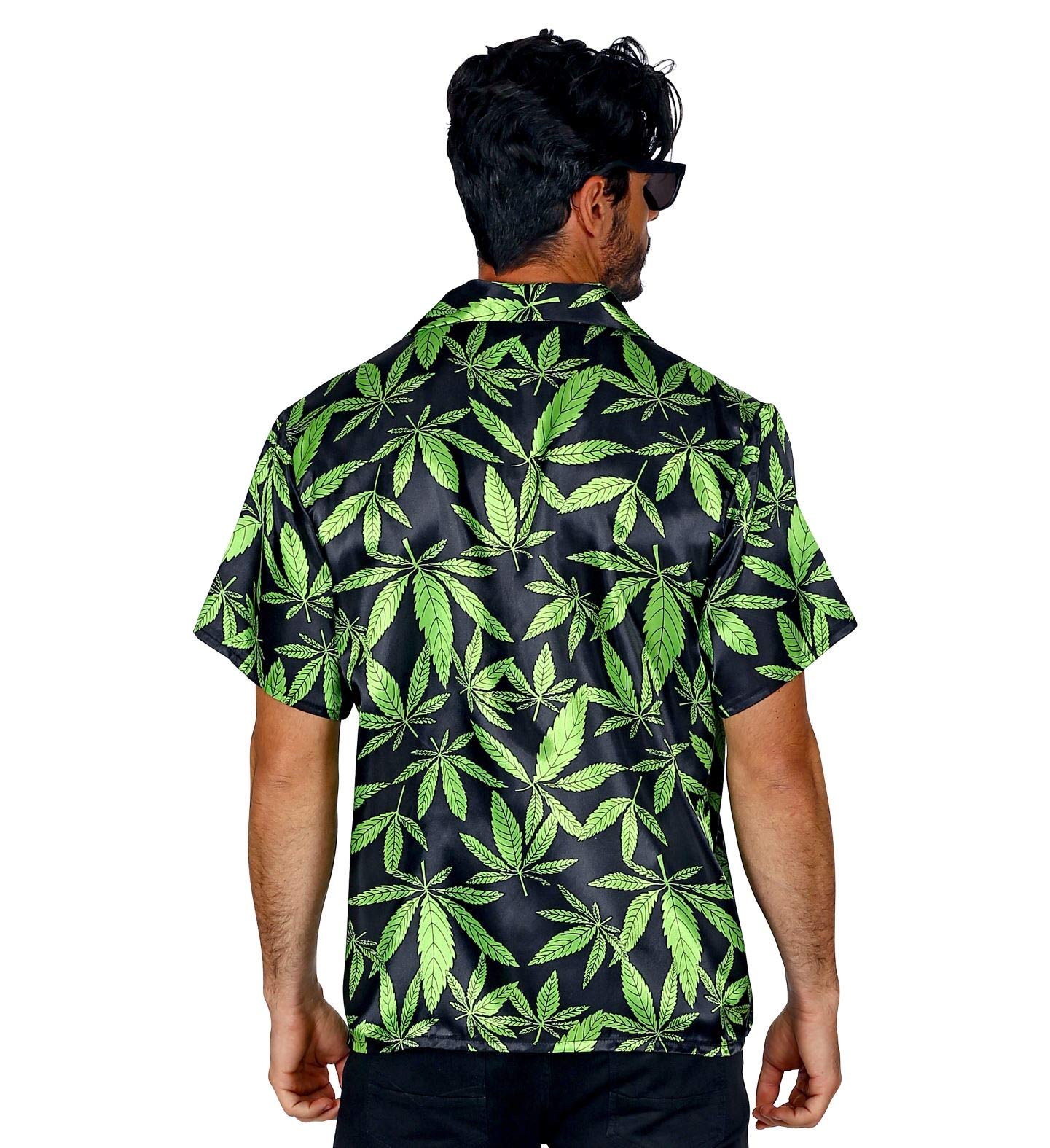Chemise hawaïenne en satin pour homme avec imprimé cannabis - Chanvre The Ganja Style Beach-Party - Manches courtes - Pour enterrement de vie de jeune fille, noir/vert, L-XL