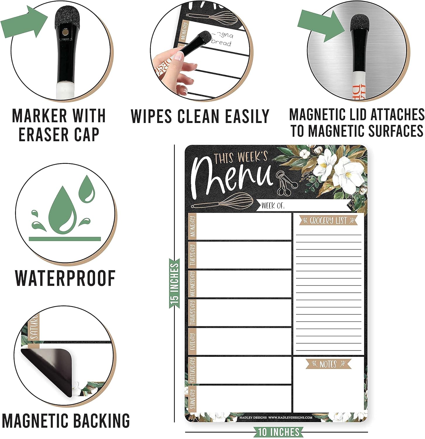 Magnolia Magnetic Dry Erase Calendar for Fridge & Magnetic Meal Planner for Refrigerator Set, Weekly Whiteboard Calendar for Wall, Monthly Calendar Dry Erase Board and Meal Planning Magnet for Fridge : Office Products