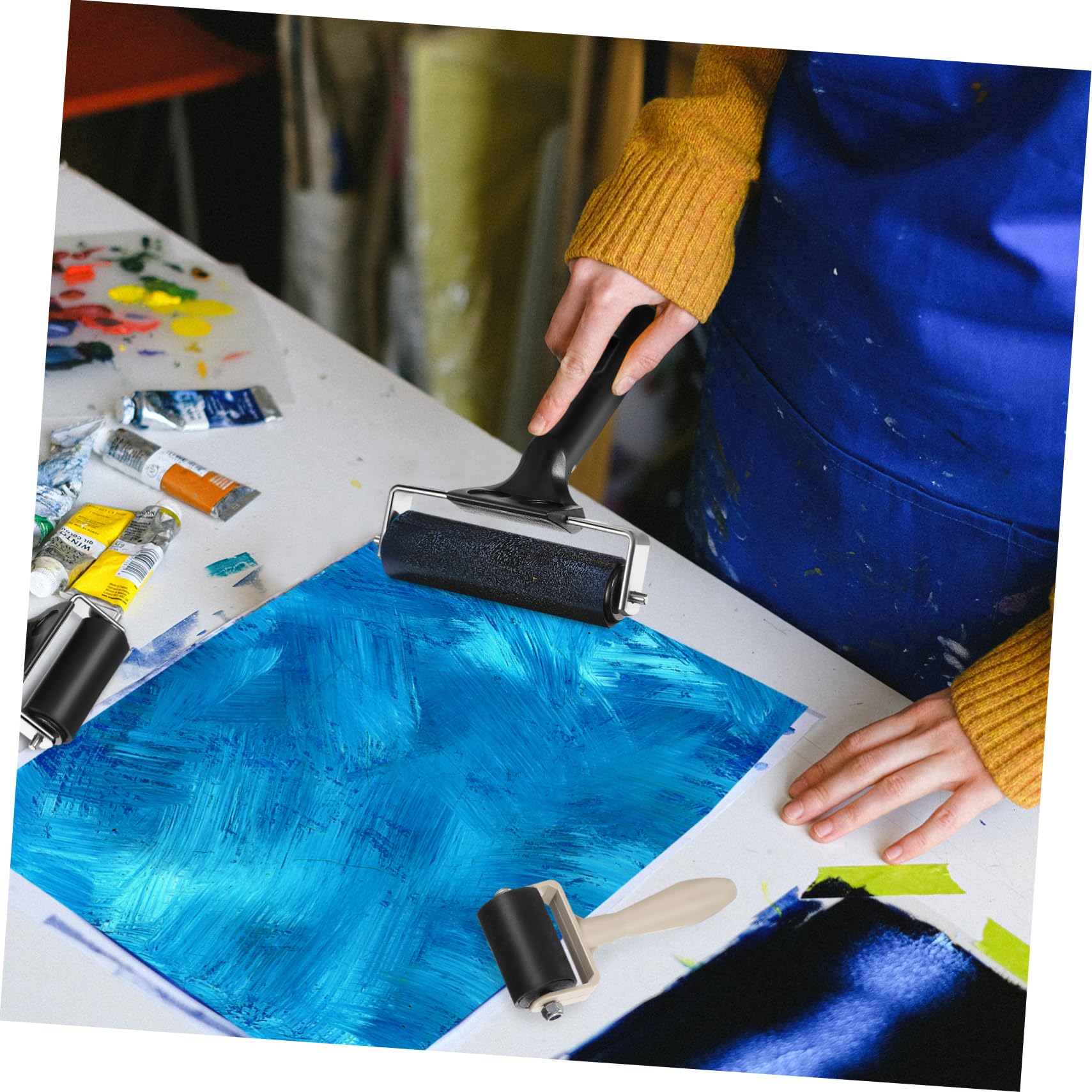 Housoutil Rubber Rollers for Printmaking Stamping Tool 5pcs Set Ink Roller Applicator for Art