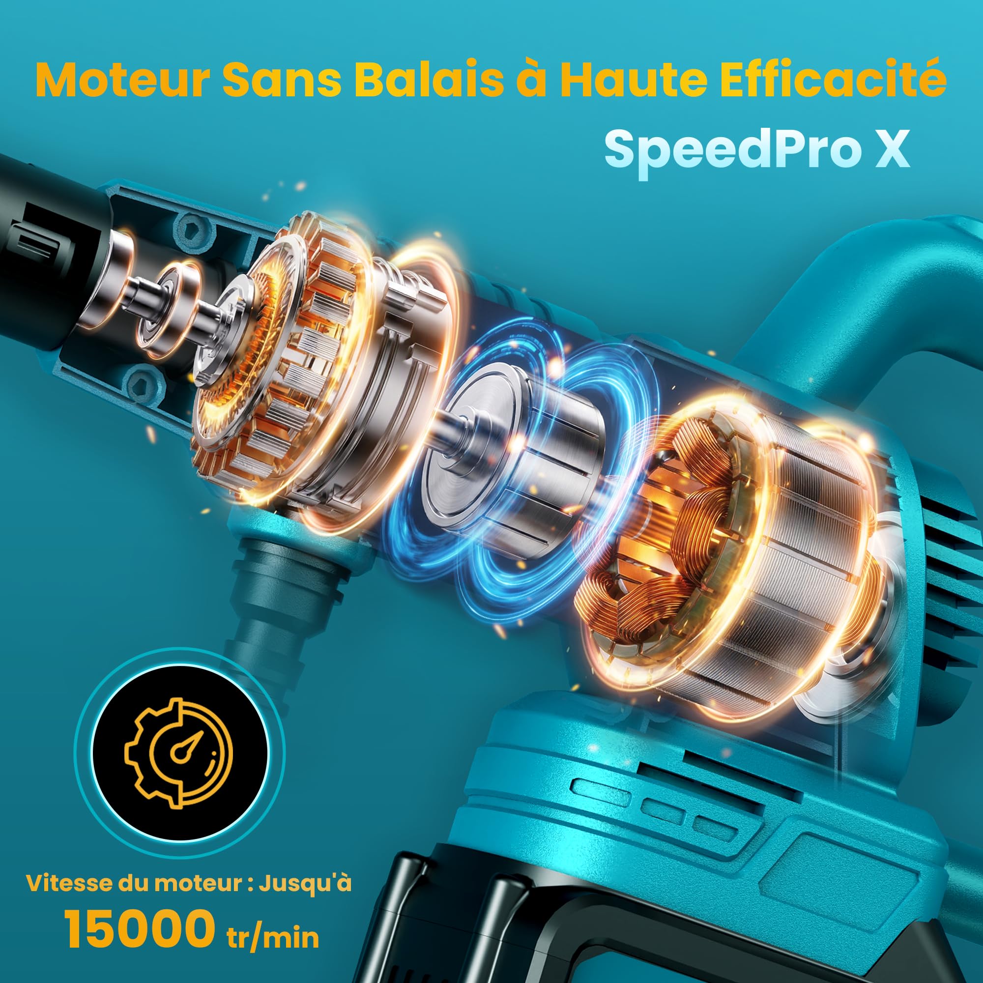 Nettoyeur Haute Pression sans Fil, Pistolet Nettoyeur Haute Pression Portable avec 2x4400mAh Batterie, Moteur sans Balais, 75 Bar, 7.5 L/Min, Buse Réglable 6 en 1, pour Voiture, Jardin, Terrasse