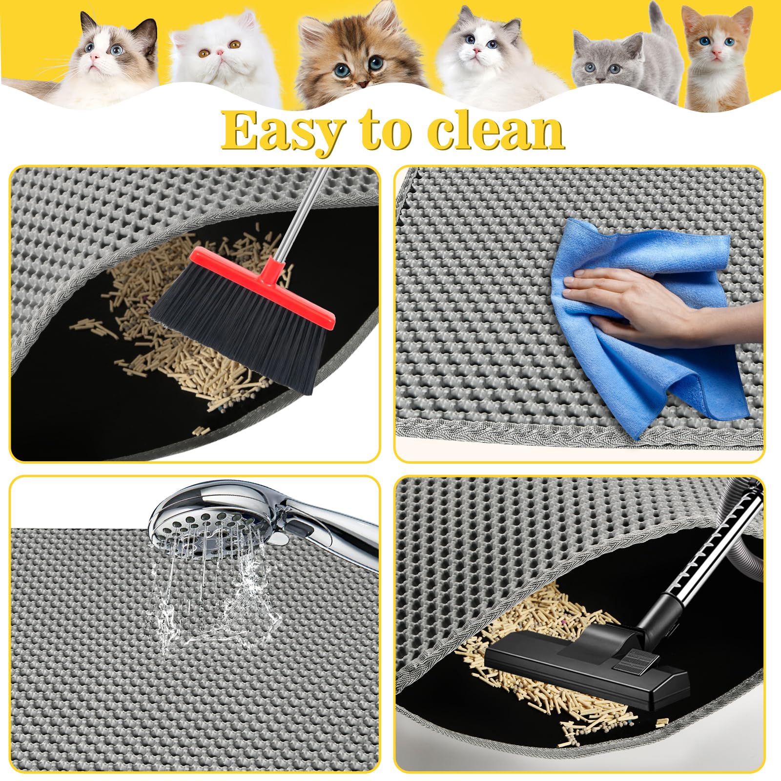 Katzenklo Matte 60x45 CM mit Klettverschluss und Großes Loch Design, Katzenstreu Matte Doppelte Wasserdichte und Rutschfeste, Katzenmatte Katzenklo Ungiftiges Material, Cat Litter Mat Grau