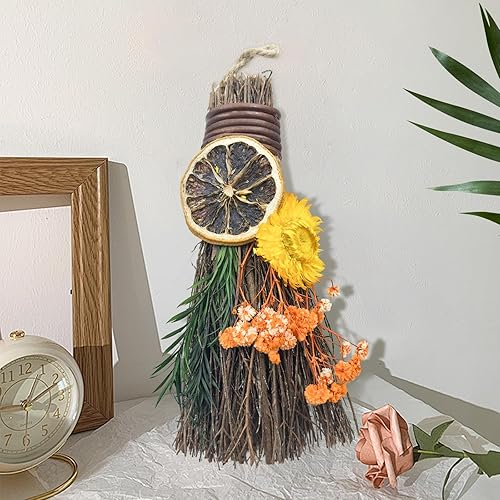 Teeloray Cinnamon Broom 7.5 Inch Handmade Mini Floral Cinnamon Broomstick Scented Natural Herbal Protection Witch Broom for Altar, Samhain Winter Christmas Home Wall Porch Decoration - Orange