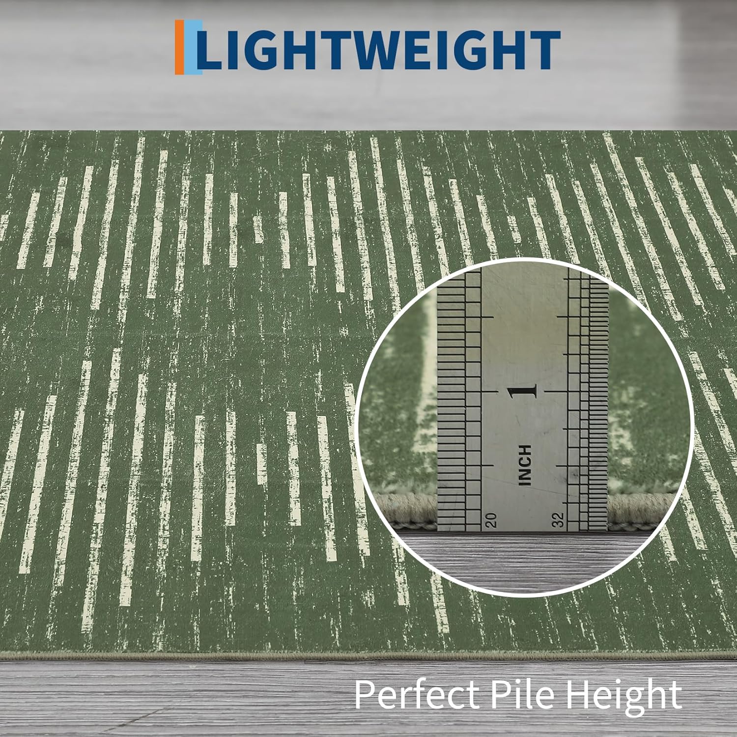 GarveeHome 2x6 Striped Runner Rug Non-Slip Hallway Runners, Low Pile Washable Mat for Laundry Room Kitchen Stain-Resistant Entryway Rugs, Green