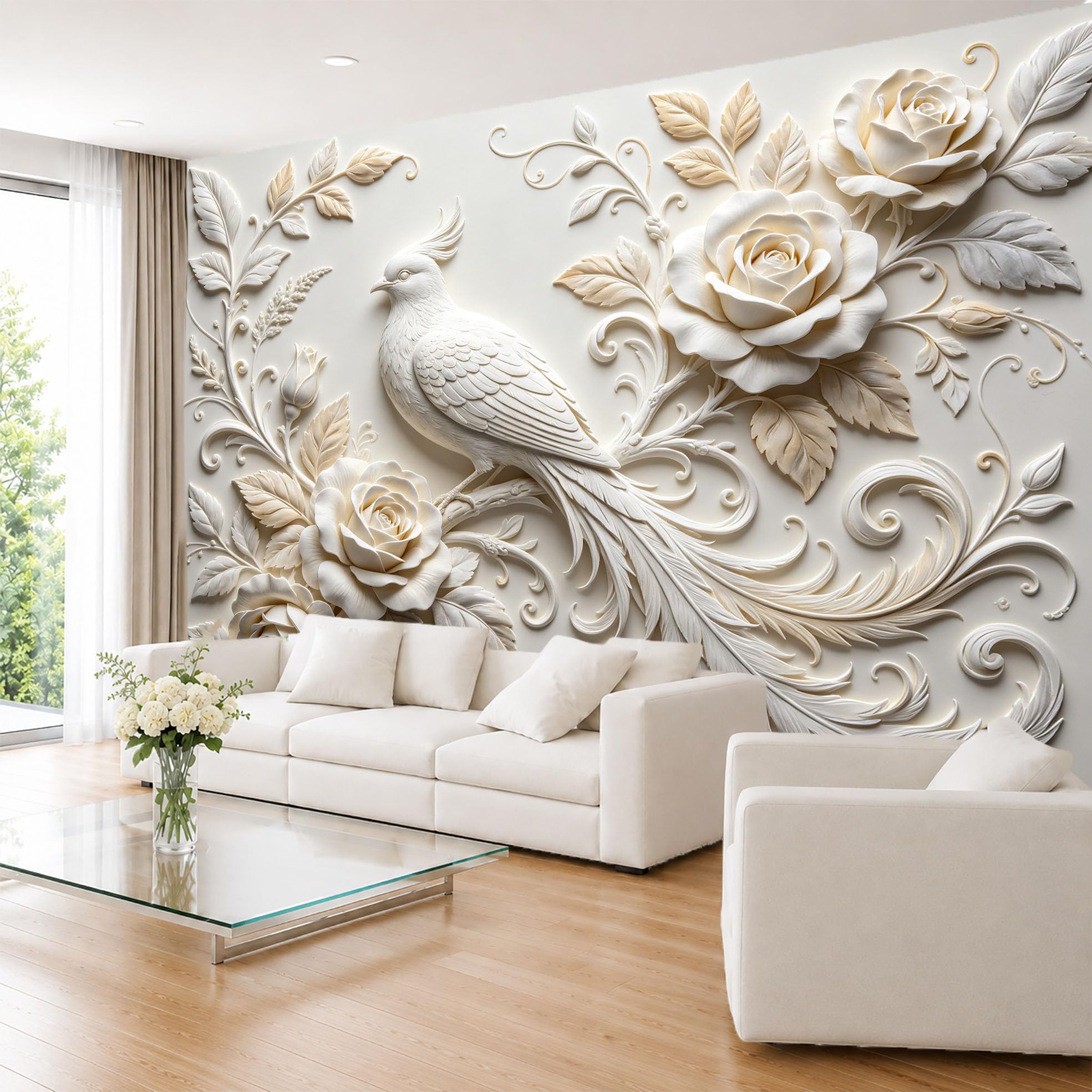 Papel pintado de fénix oriental no tejido para tapar imperfecciones de la pared