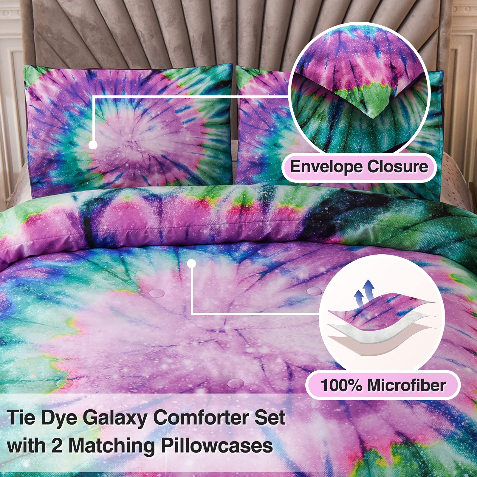 A Nice Night Bedding Tie Dye Galaxy Comforter Set, Psychedelic Swirl