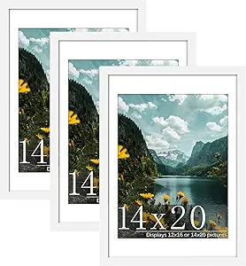 Picrit 14x20 Picture Frame 3 Pack, White Poster Frame, Display Poster 12 x 16 with Mat or 14 x 20 without Mat for Horizontal or Vertical Wall Mounting