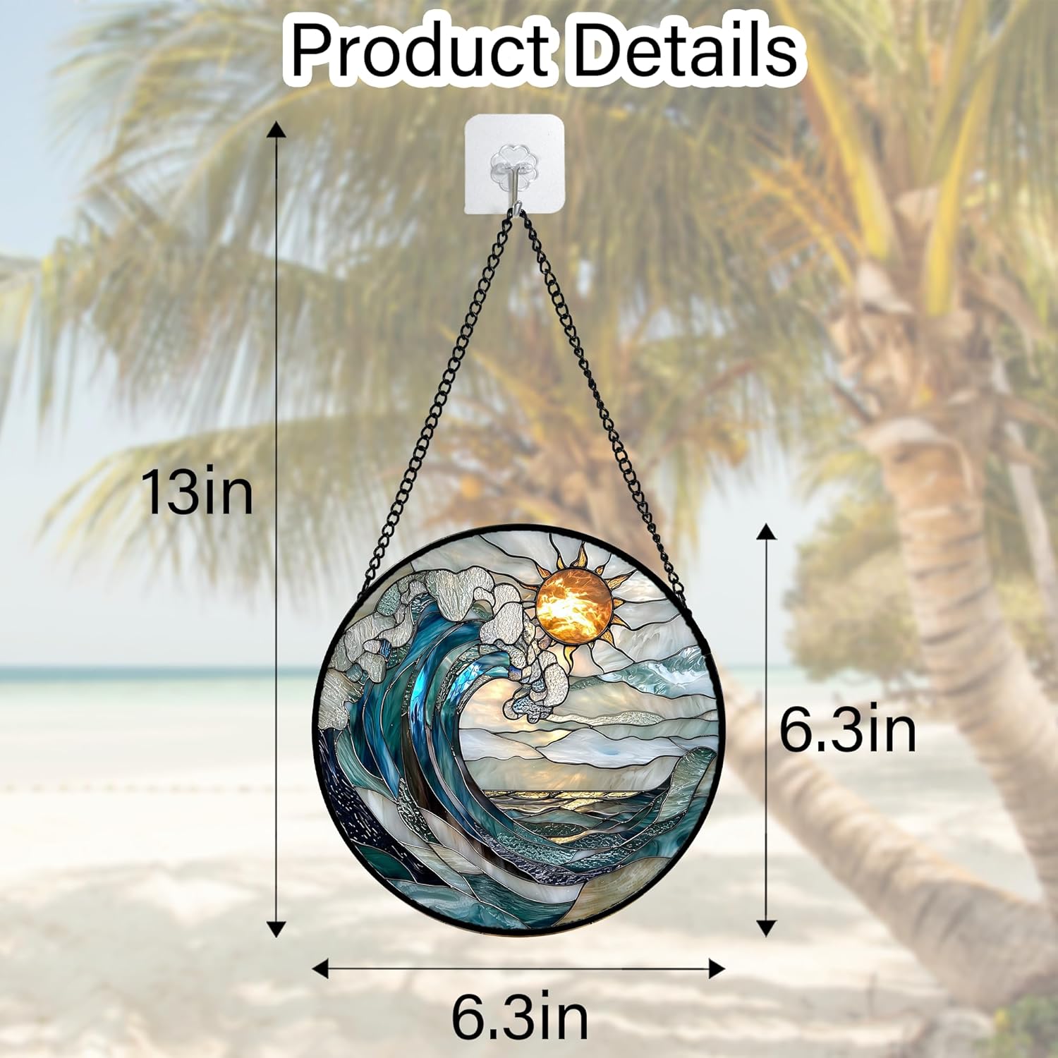 Stained Glass Window Hanging, Blue and White Waves Suncatcher Diamond Glass Panel Landscape Sun Catchers Decor for Birthday for Women, Men, Wife, Aunt, and Mom 6.3 x6.3 in - Image 5