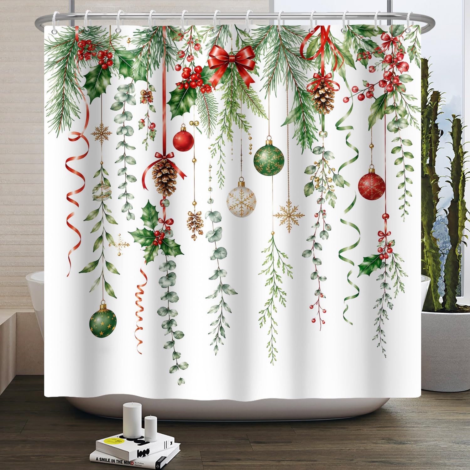 Rideau de douche de Noël 180x240cm étanche grand format pour décoration salle de bain