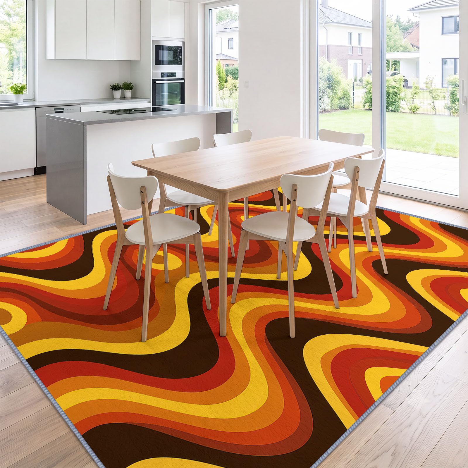 Générique Rayures Ondulées Abstraites Orange-Brun Tapis Salon 80 x 150 cm, Lavable en Machine Antidérapant Tapis Vintage pour Chambre Descente de Lit Salle a Manger Bureau