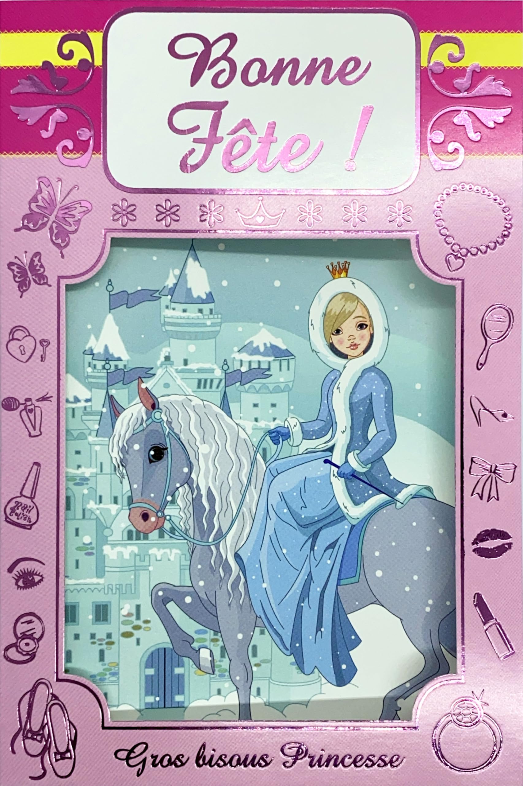 67-1054-ABF Happy Birthday Greeting Card Princess Queen on Horse in Snow for Little Girls with Envelope Format 12 x 17.5 cm Fairytale Castle Saint Catherine 25 November