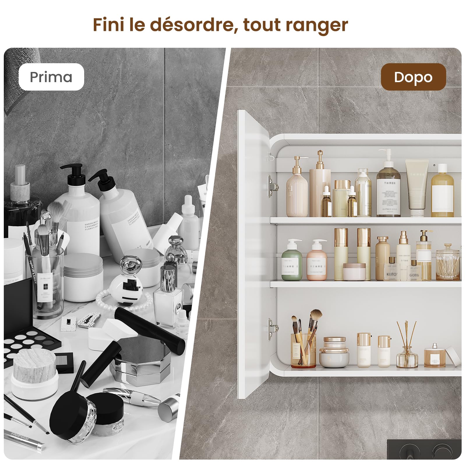 Specchio Bagno con Luce LED Regolabile, Specchio Bagno Contenitore 80x15x60 cm con Presa Elettrica, 2 Ante Specchiera Bagno con Ripiani Regolabili, Specchio Grande HD, Pulsante Touch, Bianco