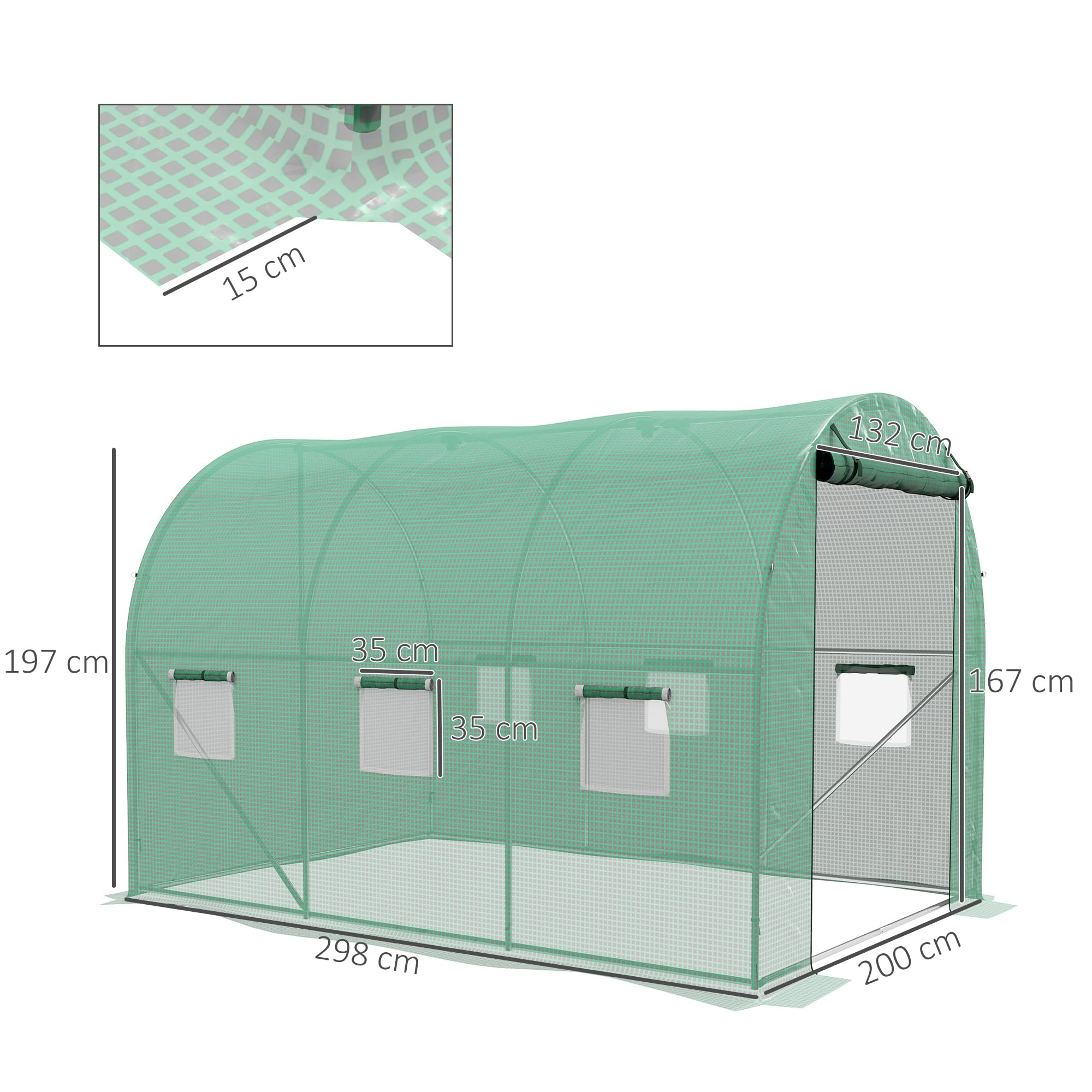 Outsunny Serre de Jardin Tunnel 6 m² Serre à tomates avec système d'arrosage intégré 3L x 2l x 2H m Acier renforcé + PE Haute densité 140 g/m² 6 fenêtres Porte Enroulable Vert