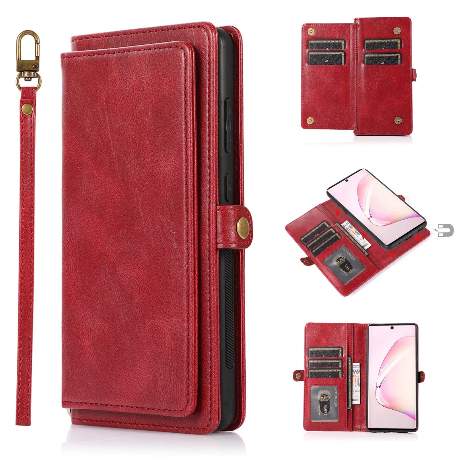 Leather Case for Samsung Galaxy A72 (4G) Wallet Case Card Holder Flip Phone Cover 【Gift : Tempered glass screen protector × 2】 - Red