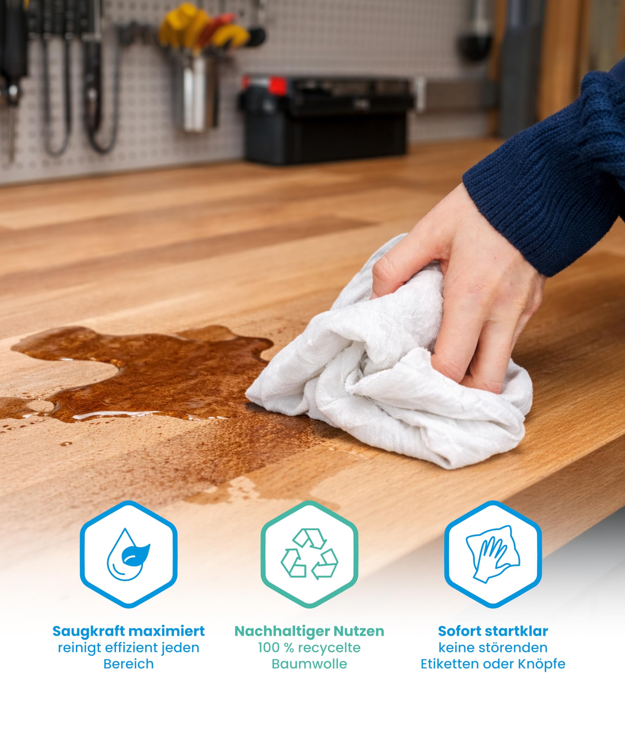 Hygiene Guru® Putzlappen Industrie Weiß (2x10 kg) - Hochsaugfähige Reinigungstücher nach DIN 61650 - Ideal für Werkstatt & Haushalt - Industrieputzlappen Nachhaltig & langlebig