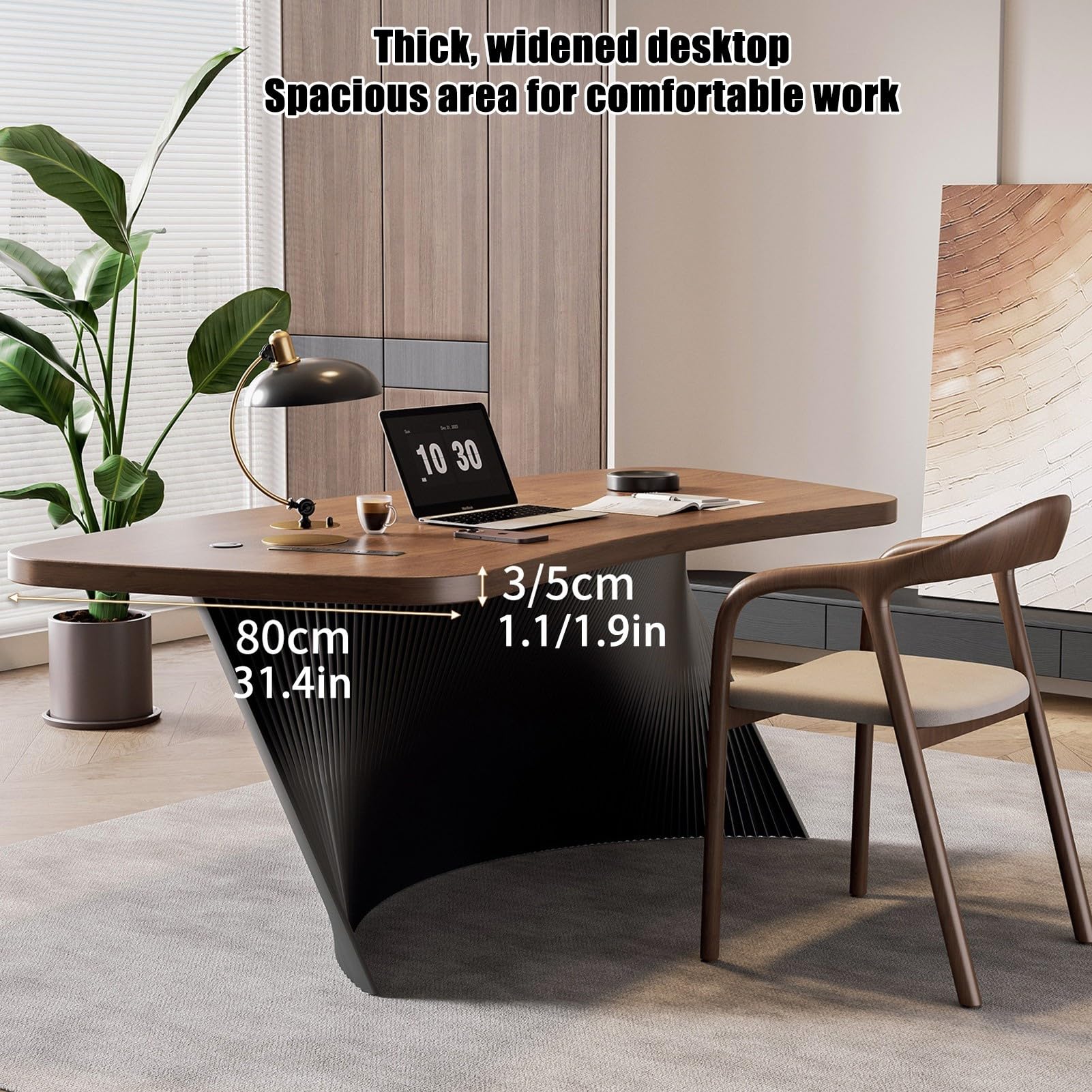 Escritorio Ejecutivo Moderno de Madera Maciza Estriada Ondulada