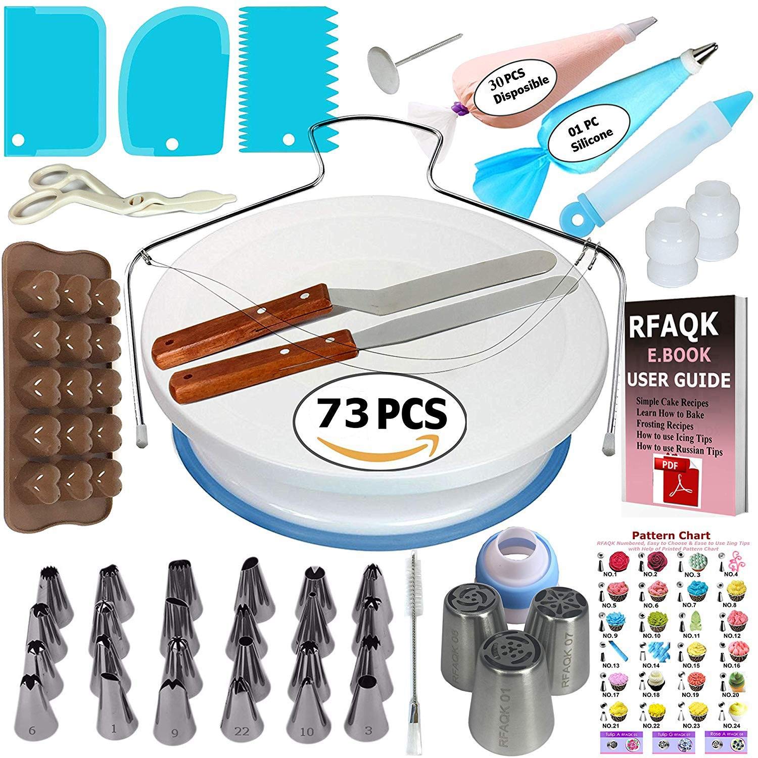 73pc kit de décoration de gâteau en silicone en acier inoxydable Fournitures de cuisson outils de fabrication de dessert pour les débutants et les professionnels