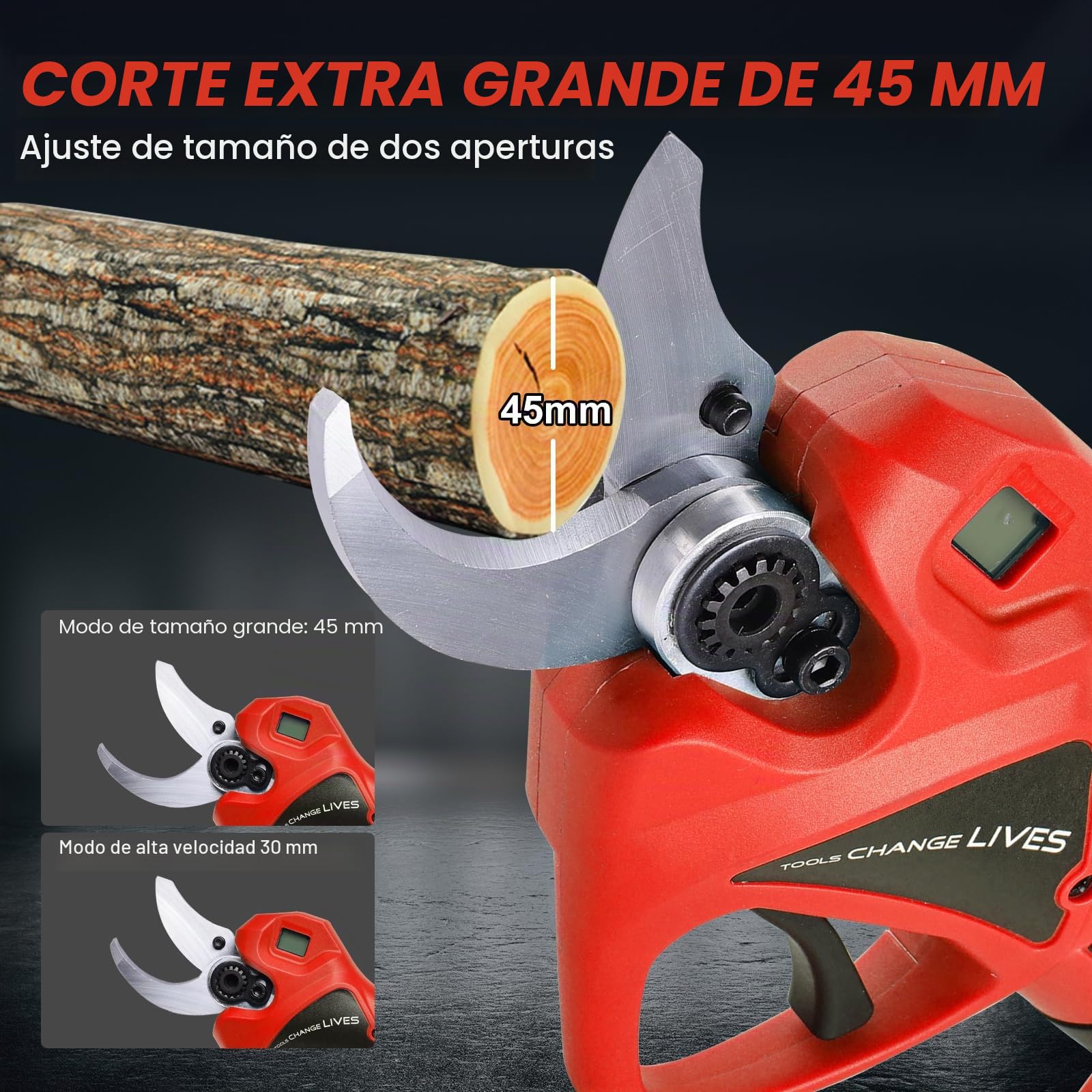 Tijeras de Podar Eléctricas: Tijeras de Podar Bateria con apertura ajustable de 45mm a 30mm, 2 baterías de 2000mAh, SK7 de Alta, Tijeras de podar Podadora Eléctrica - Podadora Eléctrica Profesional