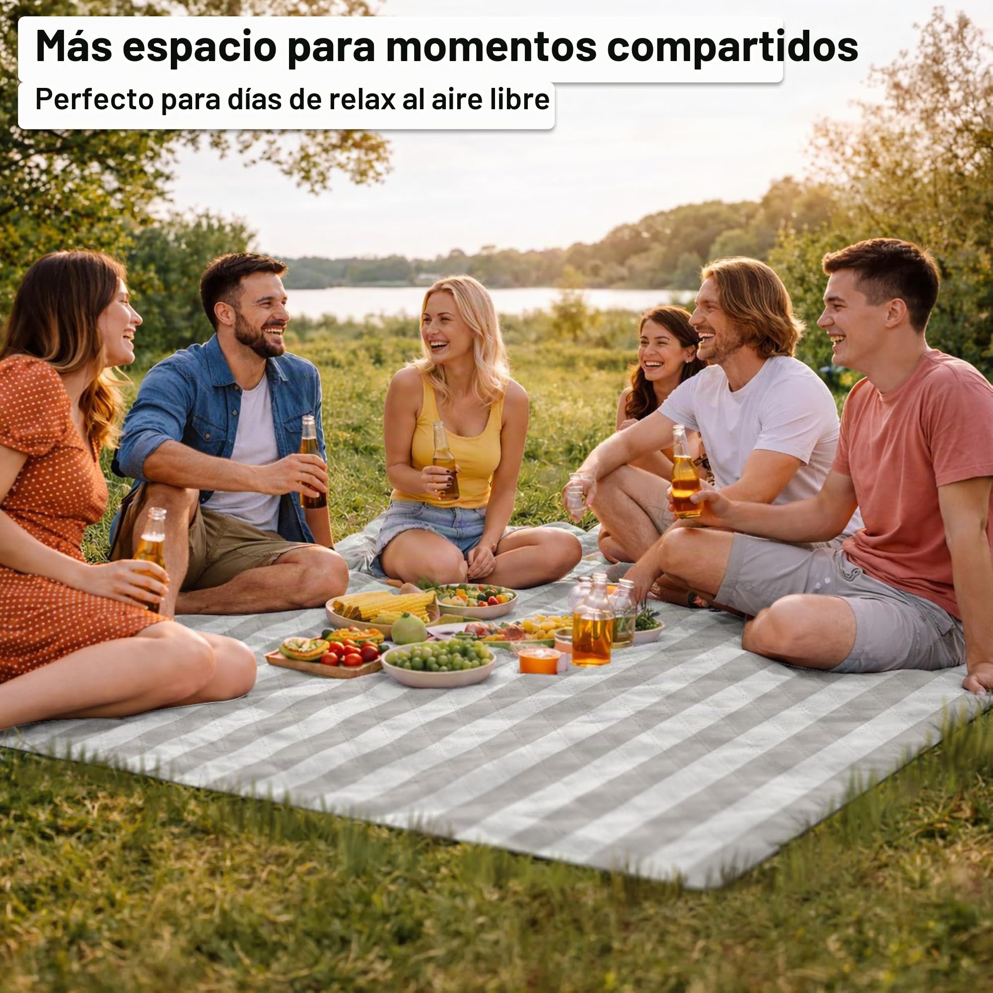 HOEL Manta Picnic Impermeable 200 x 200 cm - Esterilla Acolchada Playa - Mantel Picnic Blanket Plegable - Beach Mat Aislante