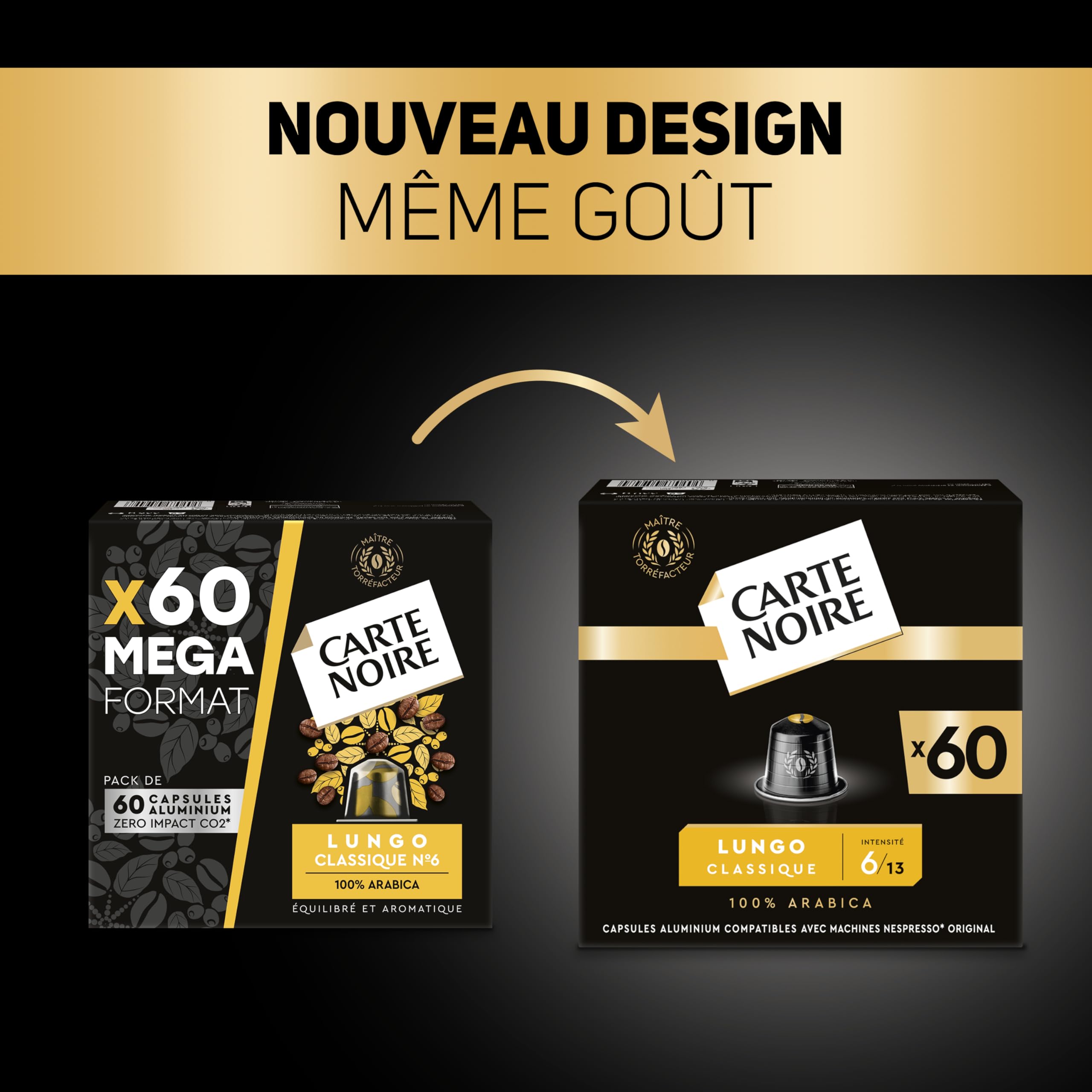 CARTE NOIRE - Capsules de Café Espresso Lungo N°6 Compatibles Nespresso® - Café Arabica - Lot de 4 x 60 Capsules Aluminium - Fabriqué en France