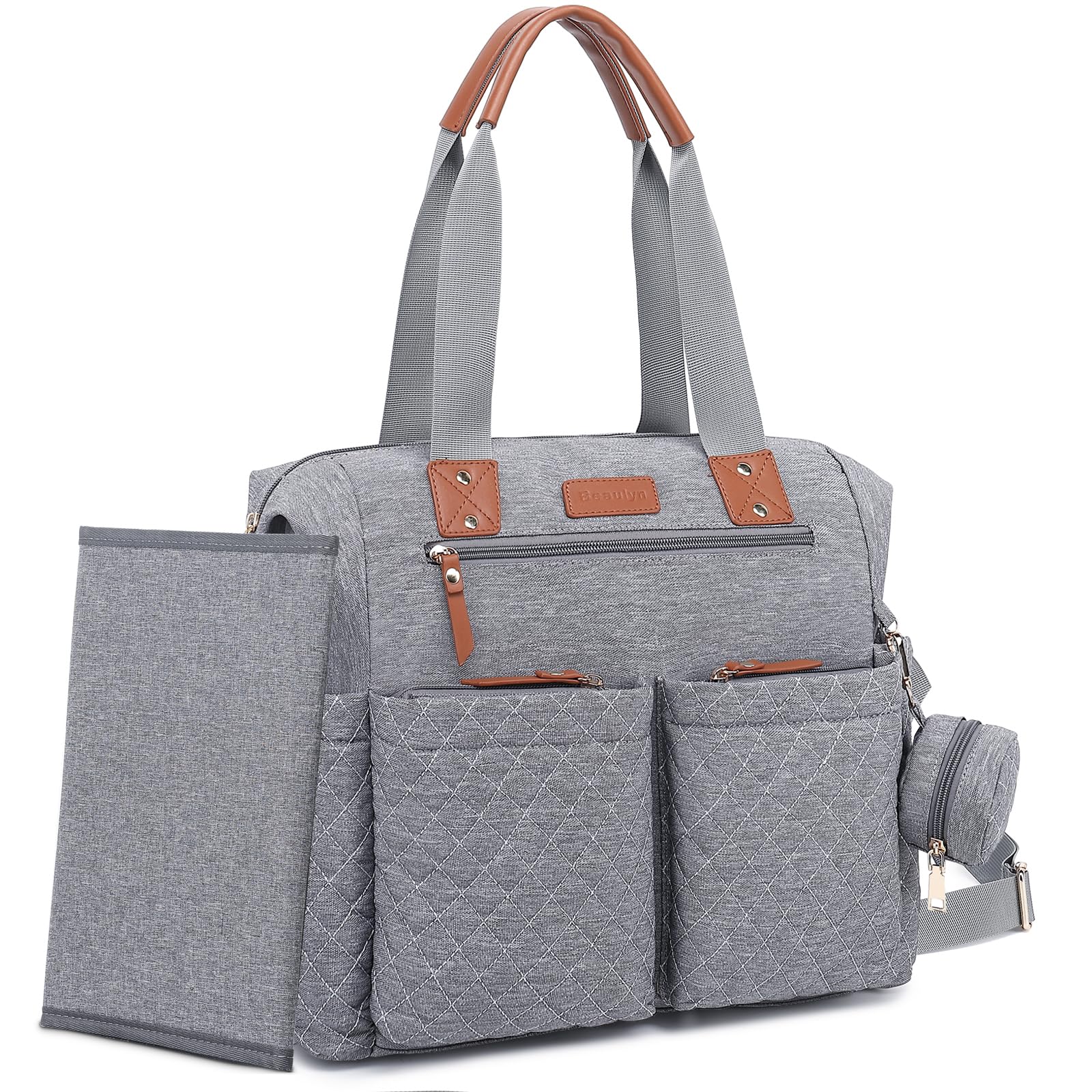 Diaper Bag Tote,Large Diaper Bag with Pacifier Case Changing  Pad,Waterproof Baby Bag with Shoulder Straps Stroller Straps for Mom Dad