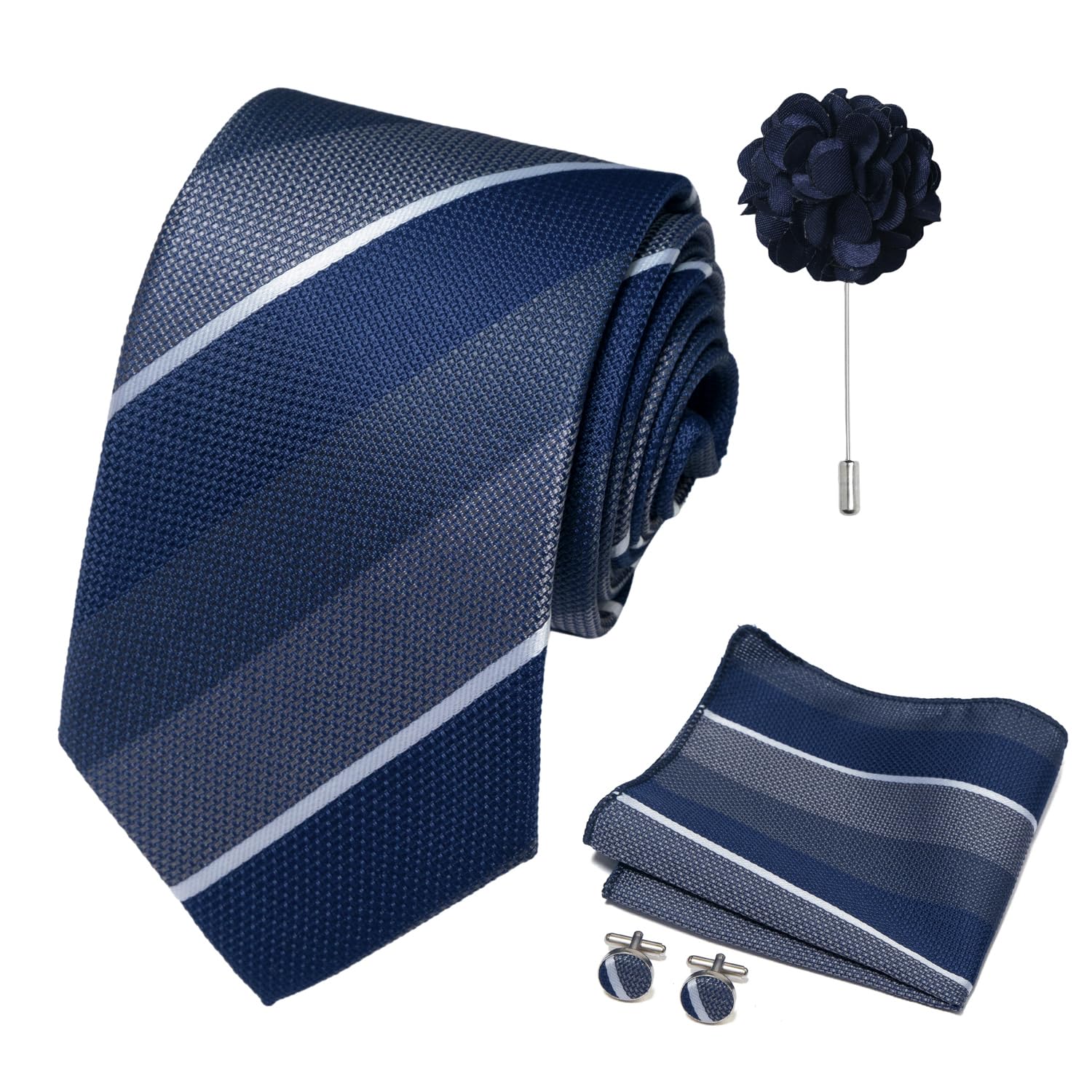 joy alice 70 Colors Ties Set Men Mixed Color Necktie Handkerchief Cufflinks Brooch 3.15 Formal