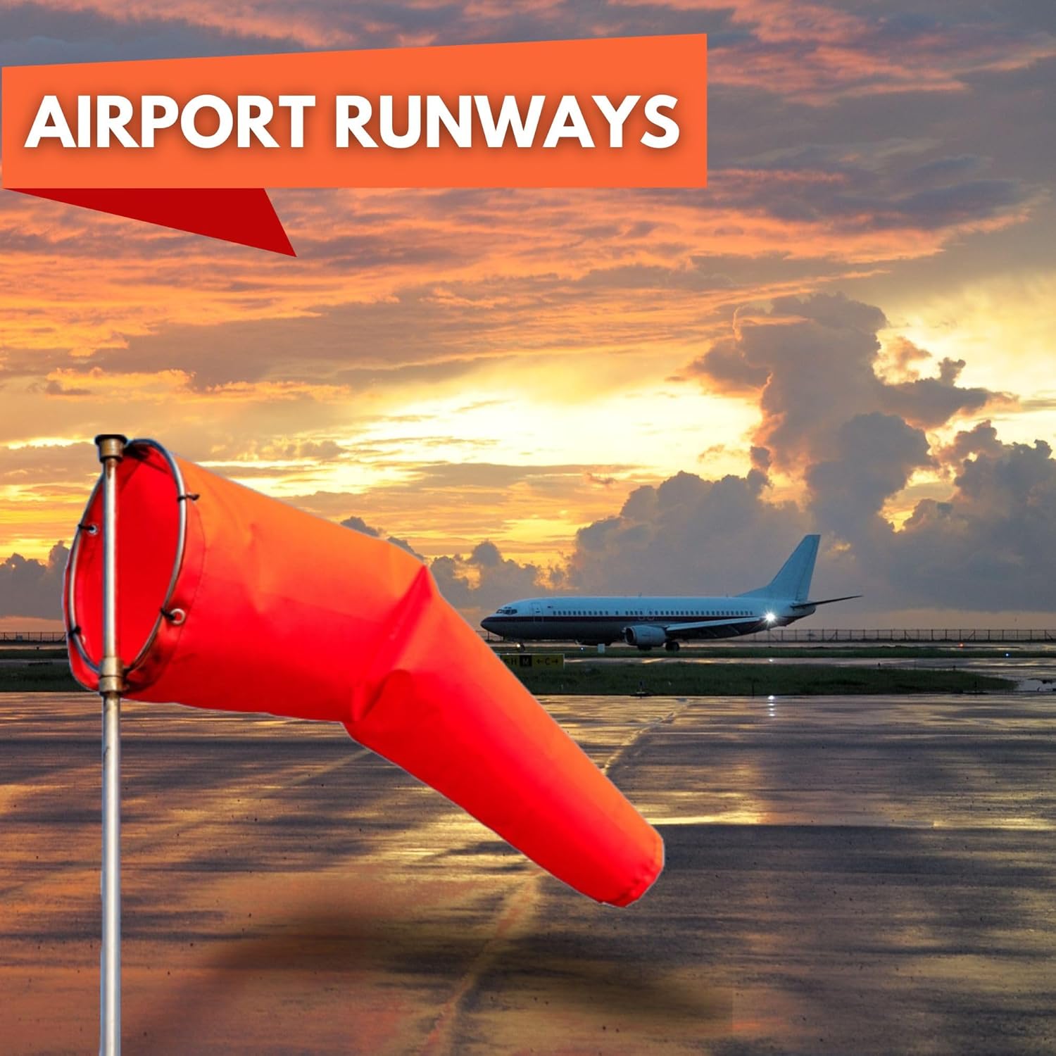 8" Diameter x 42" Long Heavy-Duty Nylon Windsock – UV & Weather Resistant – Ideal for Airport Runways, Helipads, Oil Rigs, and Industrial Sites – Durable Polyurethane Coated Fabric - Metal Frame not Included