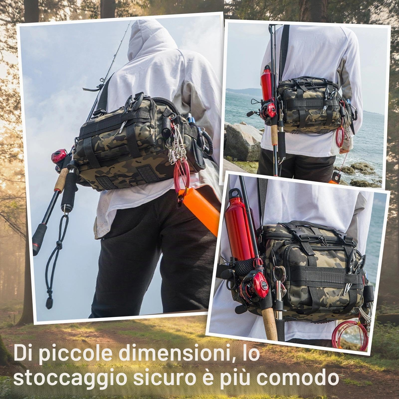 Borsa da Pesca Impermeabile Oxford Alta Capacita Cinghia Regolabile Borsa per Scatola con Organizzatore per Canna Mulinelli Esche e Attrezzatura Outdoor