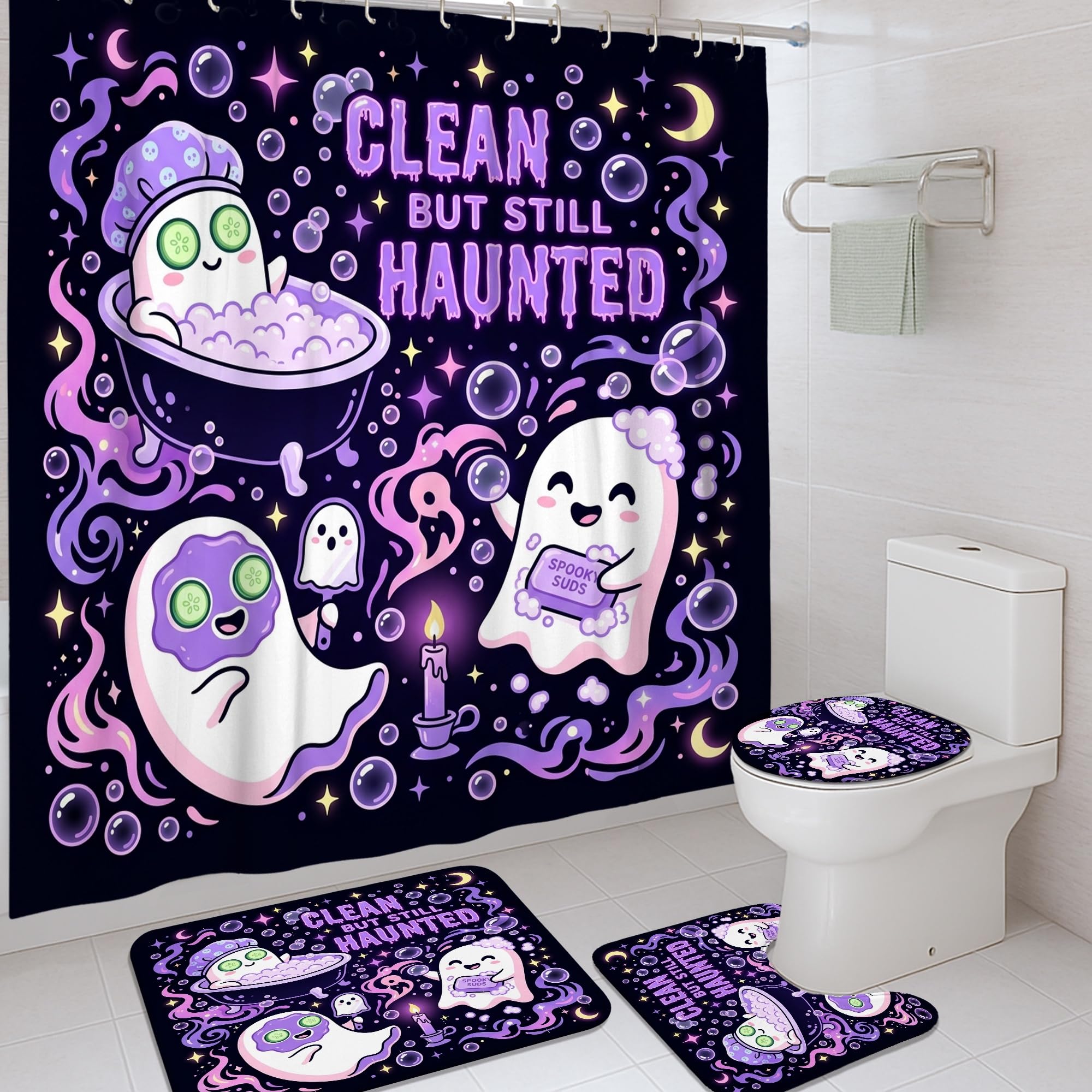 Rideau de douche fantômes pour ambiance Halloween ludique dans la salle de bain