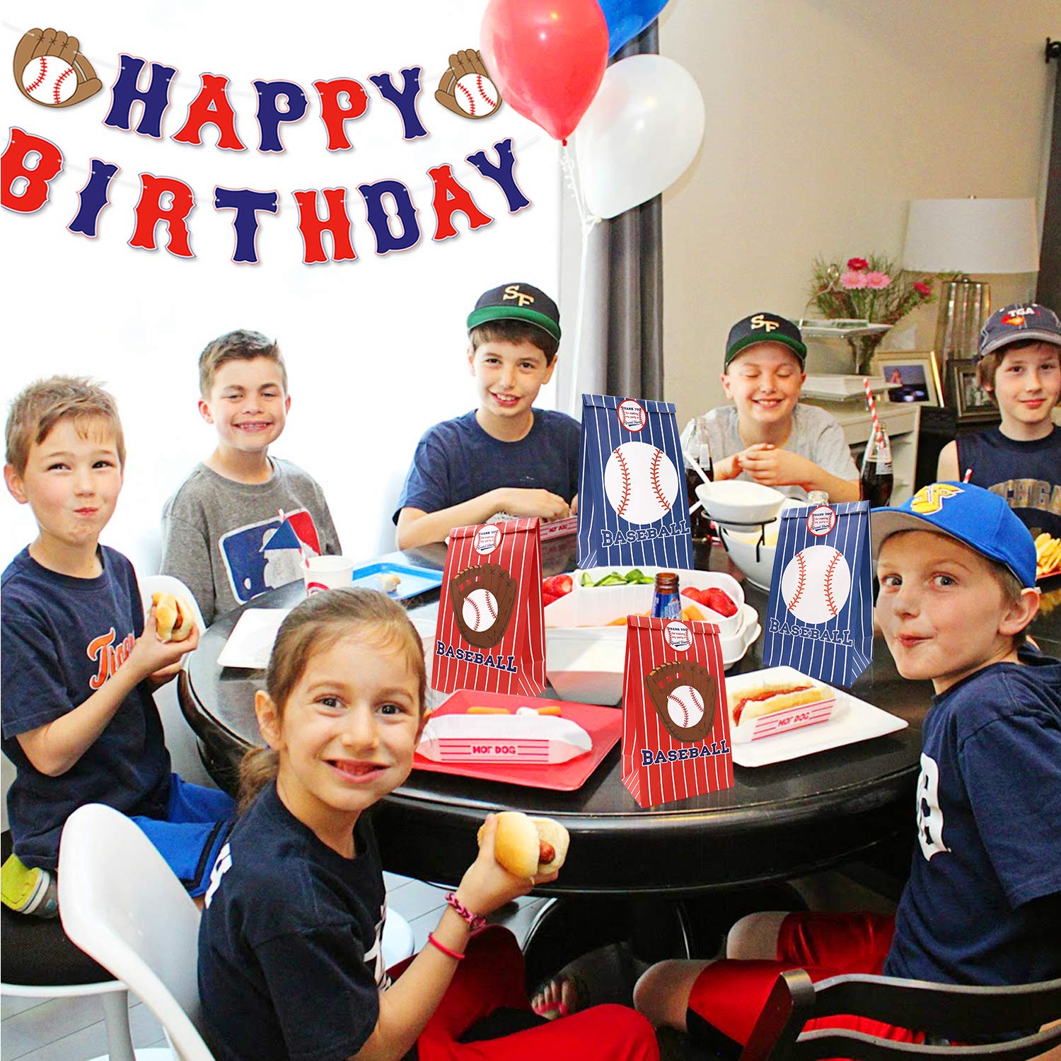 24 Pack Baseball Gift Bags With Stickers - Kraft Paper Team Party Favor Bags