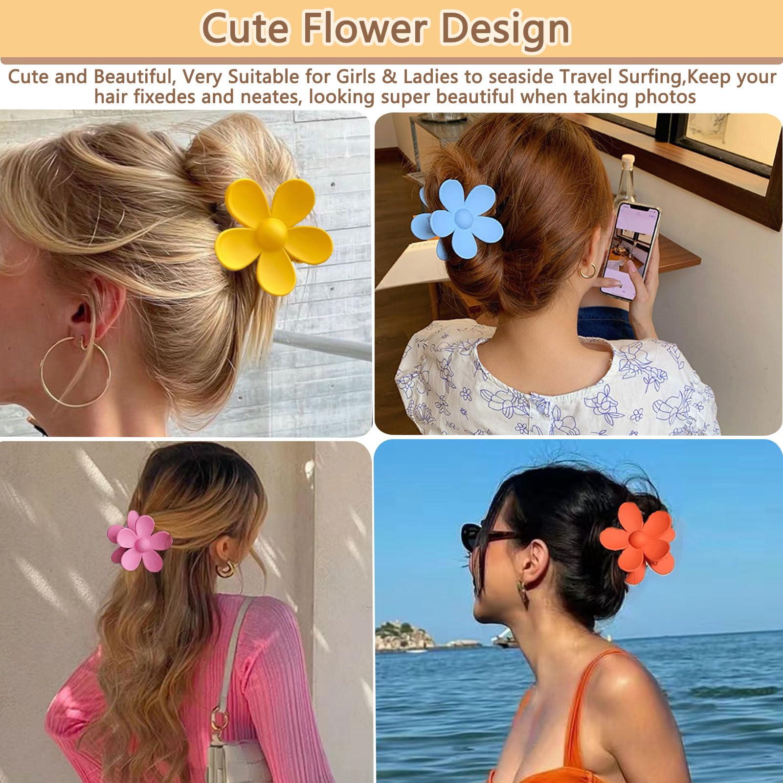 BAISEN 6 pcs Color Flower Hair Clips,3.14″ Large Hawaiian Flower Claw Clip for Women Thin Thick Curly Hair,Strong Non-slip - Image 2