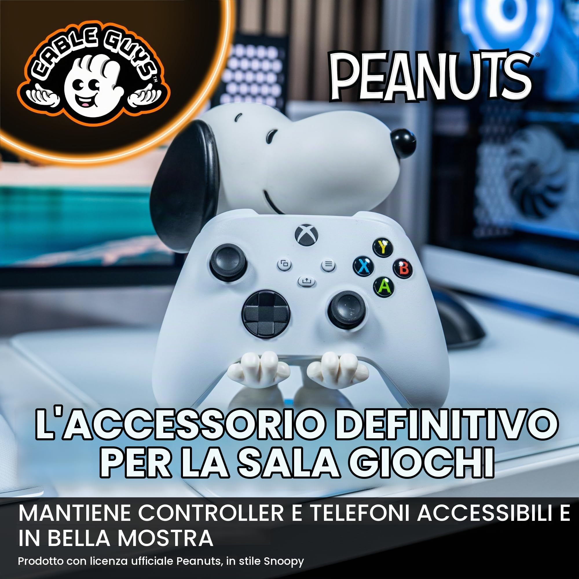 Cableguys Peanuts Figura Gaming Snoopy - Supporto per controller o smartphone - 20 cm