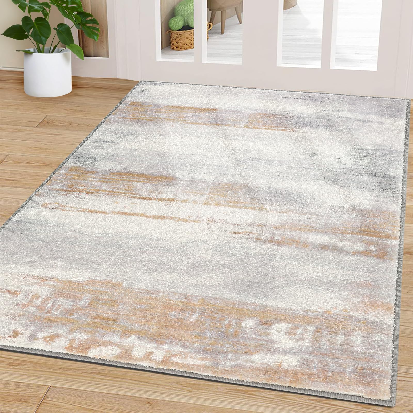 Door Mat, Front Indoor Door Mat Faux Wool Non-Slip Entryway Rug Absorbent Abstract Throw Rug for Indoor Entrance Hallway Laundry Room, High Traffic Areas, 47X71 Inches, Yellow Washable