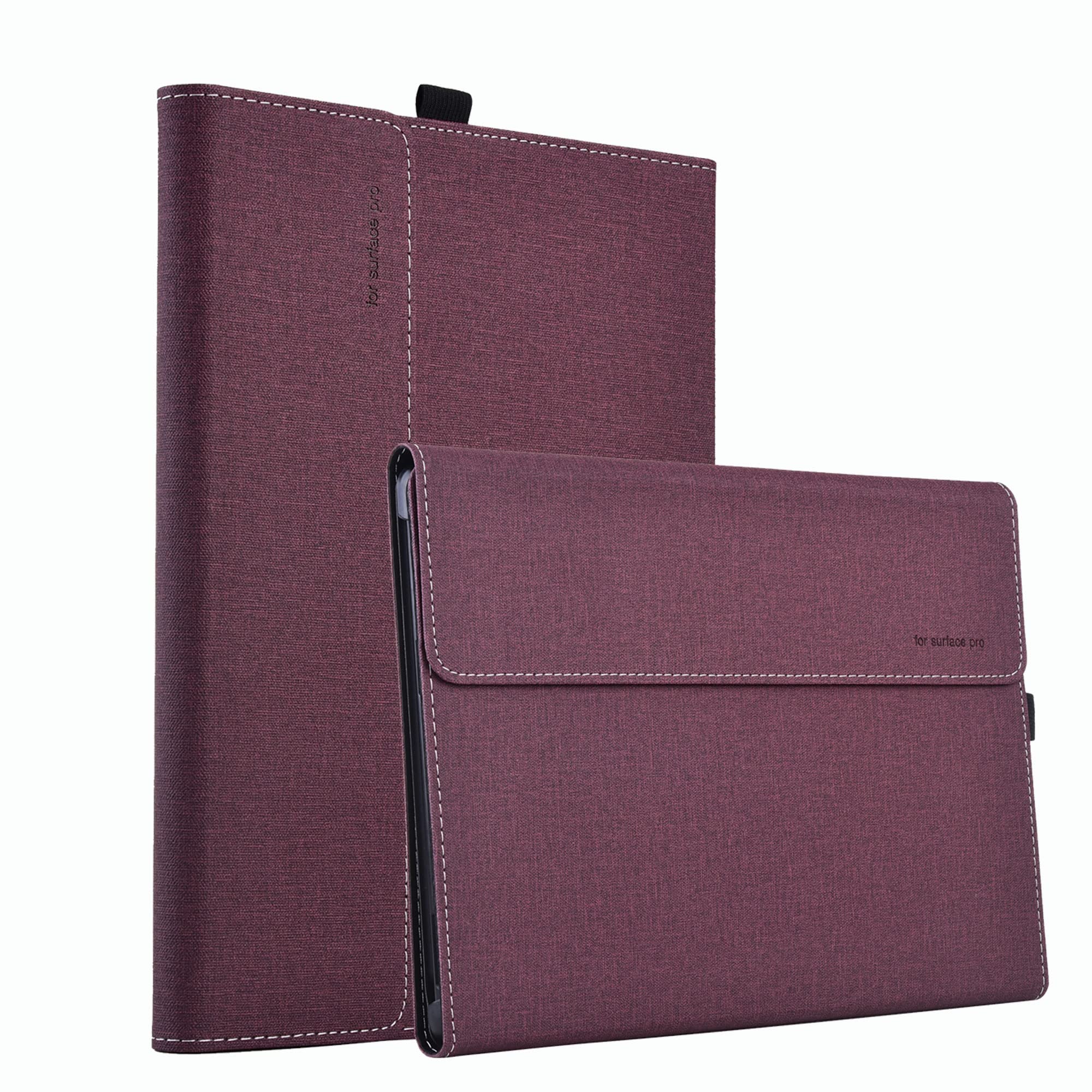 for Surface Pro 11/10/9/8 Case, For Microsoft Surface Pro Case with Built-in Kickstand & Shoulder Strap Pen Holder Compatible with Type Cover Keyboard(Wine Red, 13-Inch)