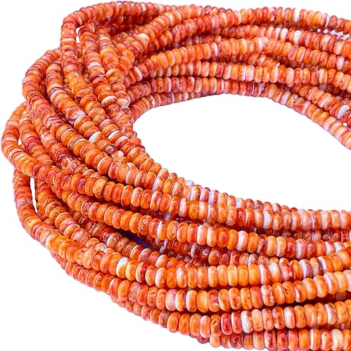 ABCGEMS - Cuentas de concha de ostra espinosa de color naranja nativo americano de México (bordes redondeados exclusivos que producen más brillo que