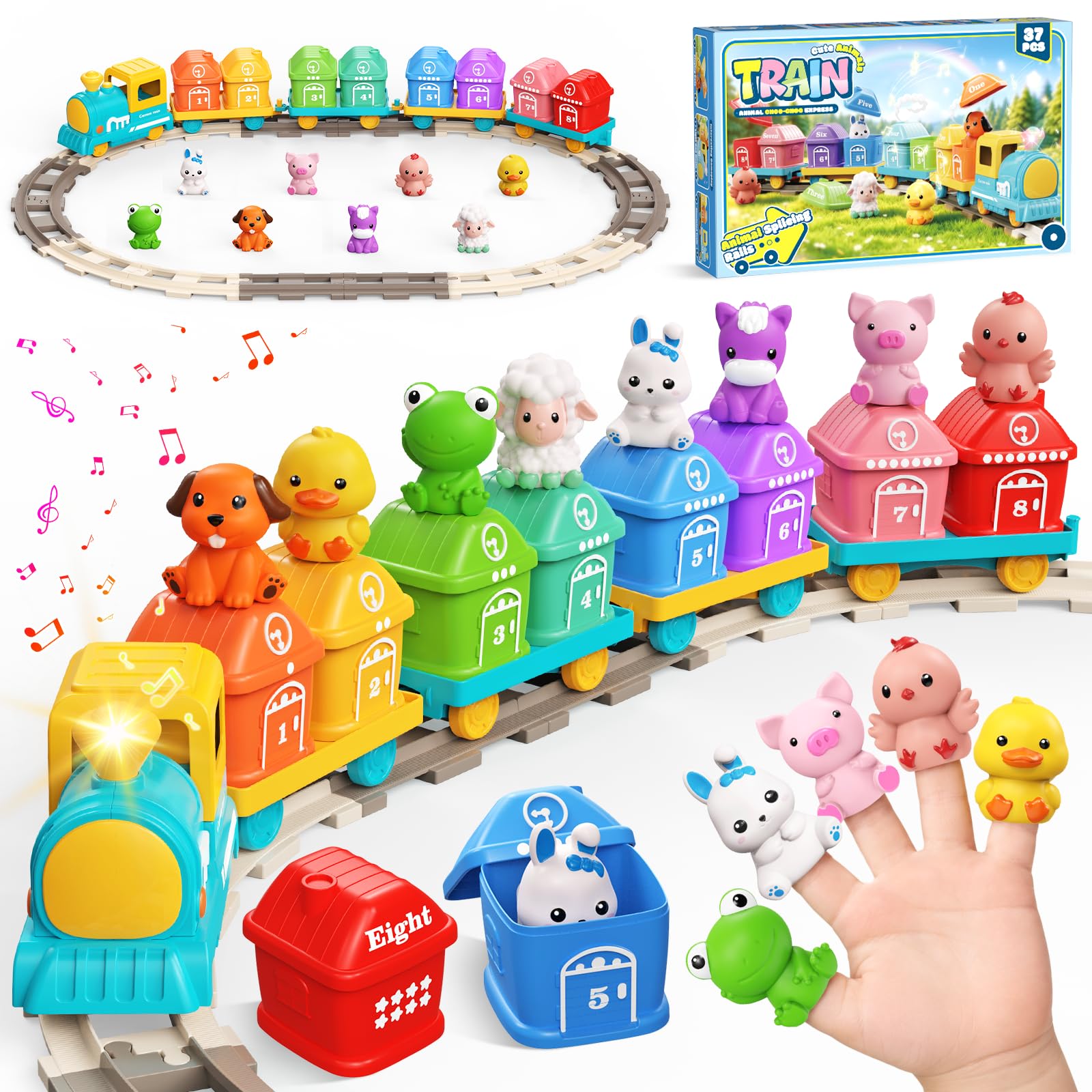 Electric Train Track Set for Toddlers 1-3 with Farm Animals, Music & Lights